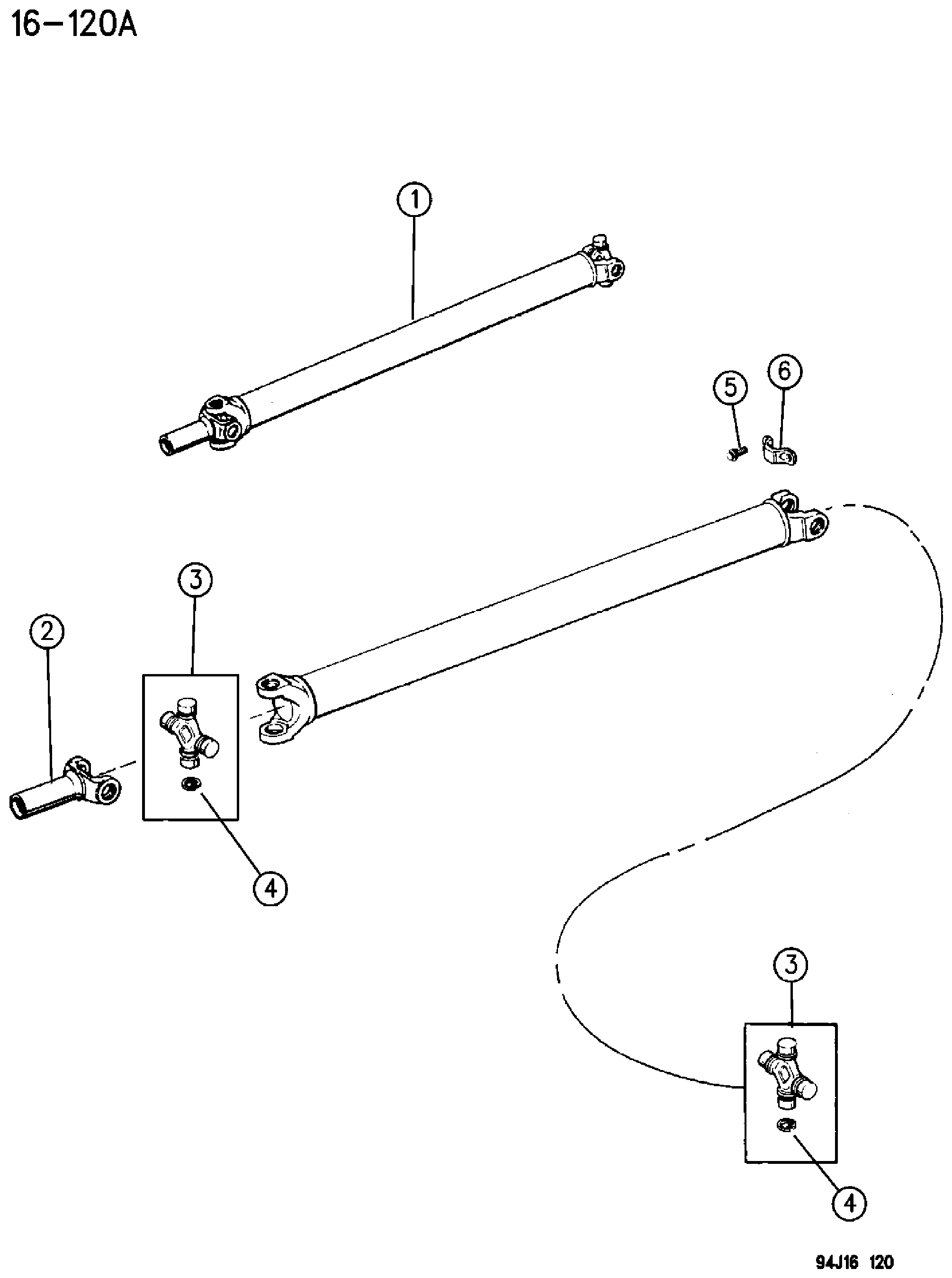 Exploded view: PROPELLER SHAFT AND UNIVERSAL JOINT, REAR XJ, ZJ BODY