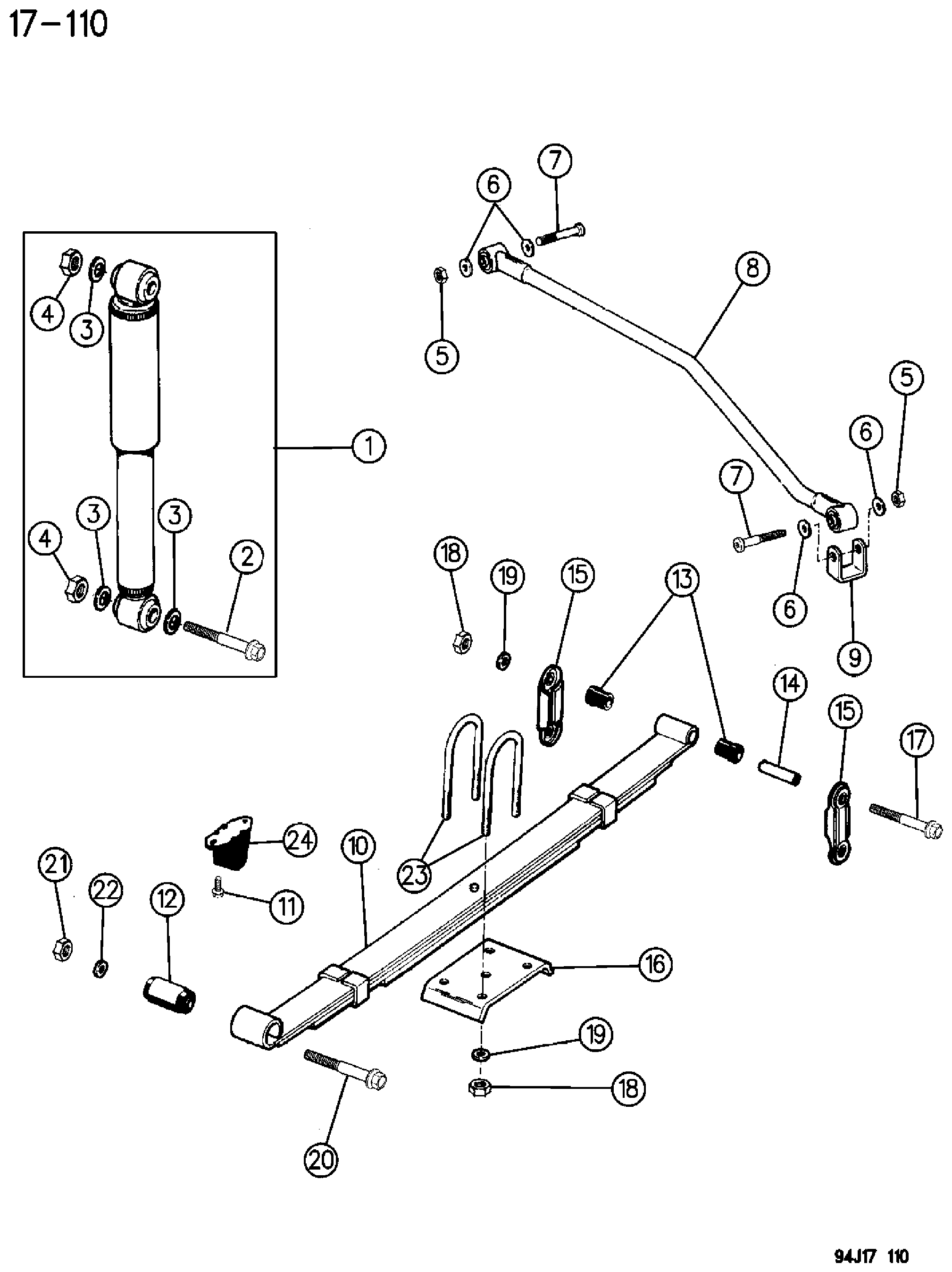 Exploded view: SUSPENSION, REAR W/SHOCK ABSORBER WRANGLER, (YJ)