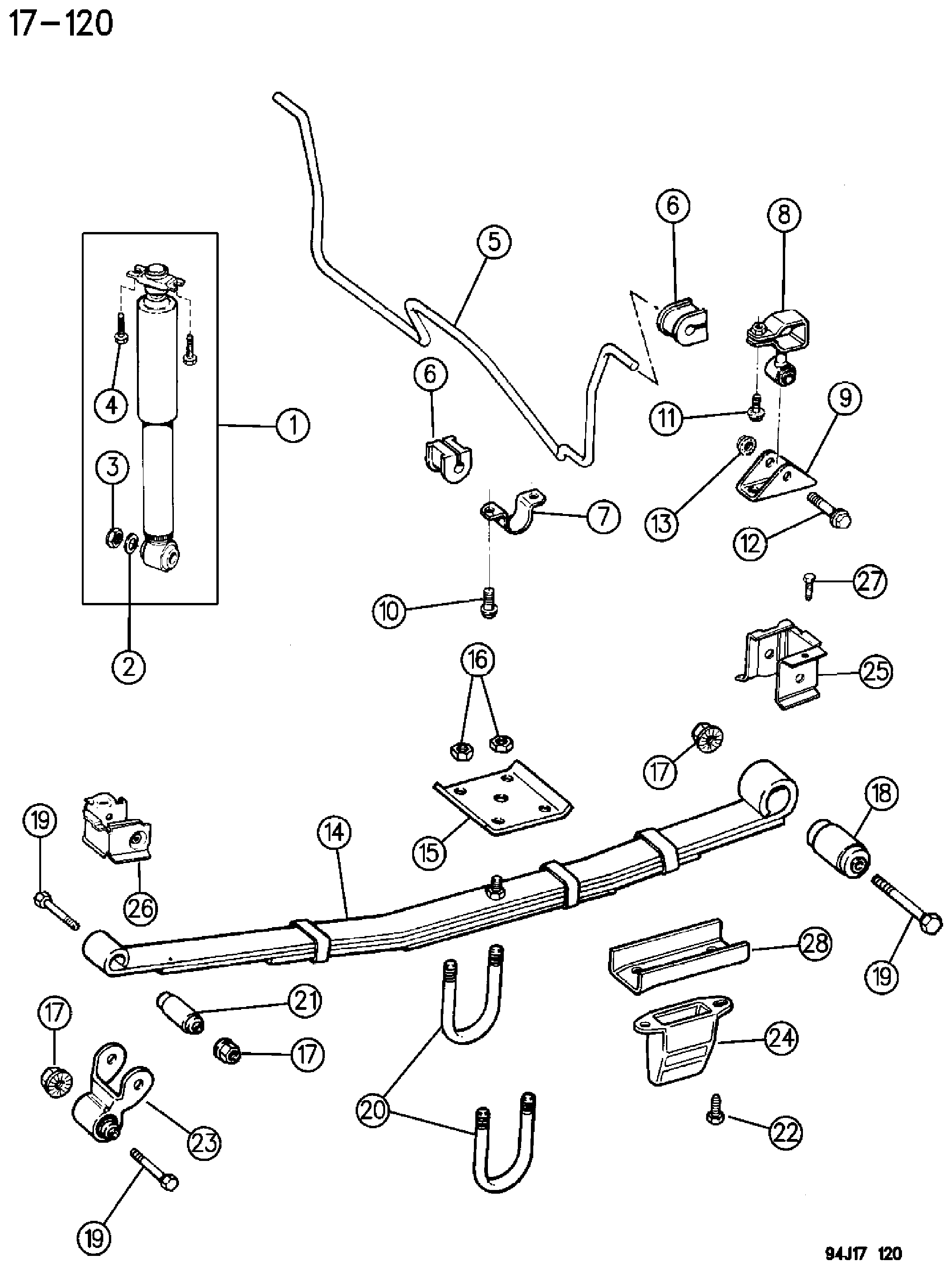 Exploded view: SUSPENSION, REAR W/SHOCK ABSORBER CHEROKEE