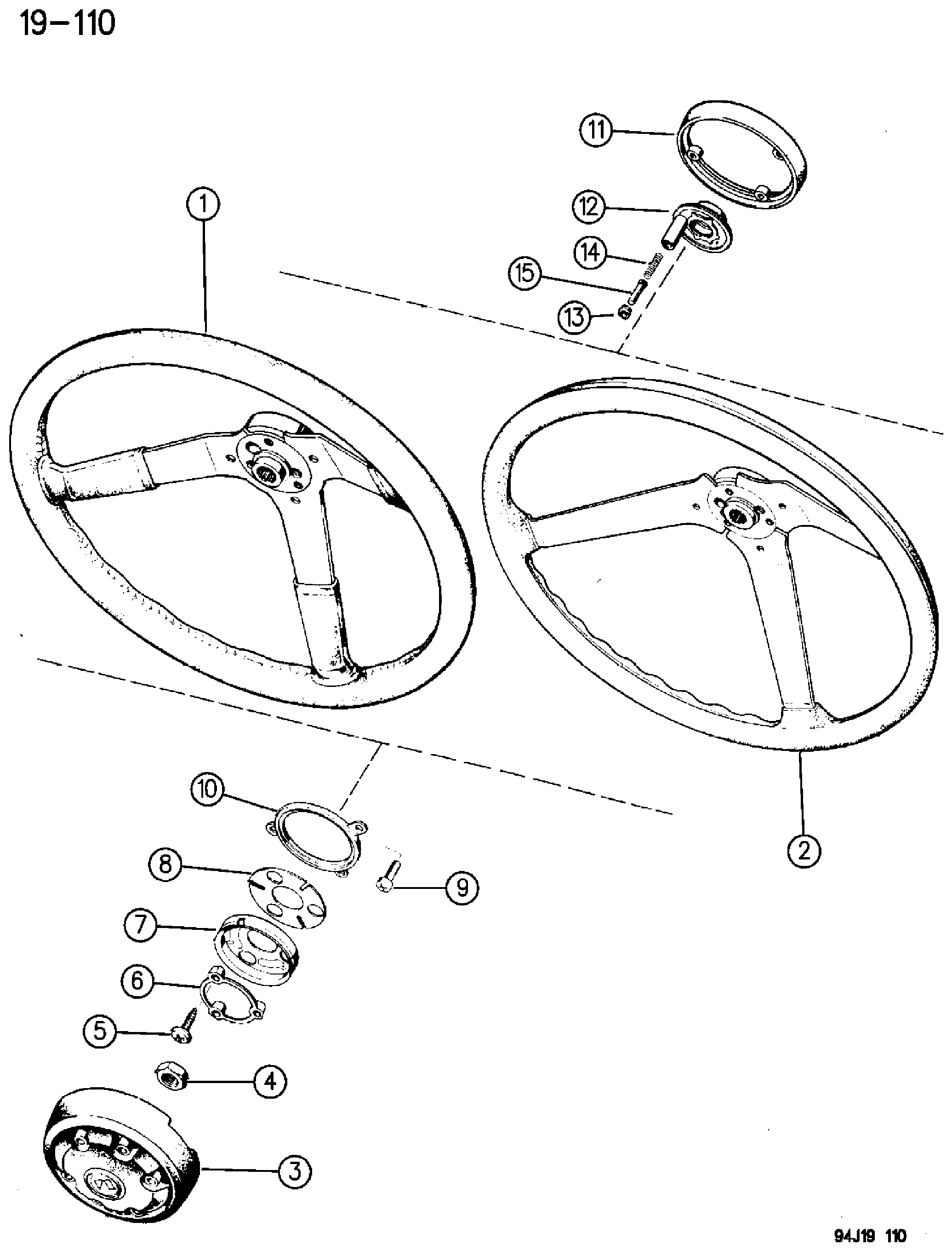 Exploded view: WHEEL, STEERING WRANGLER, (YJ)