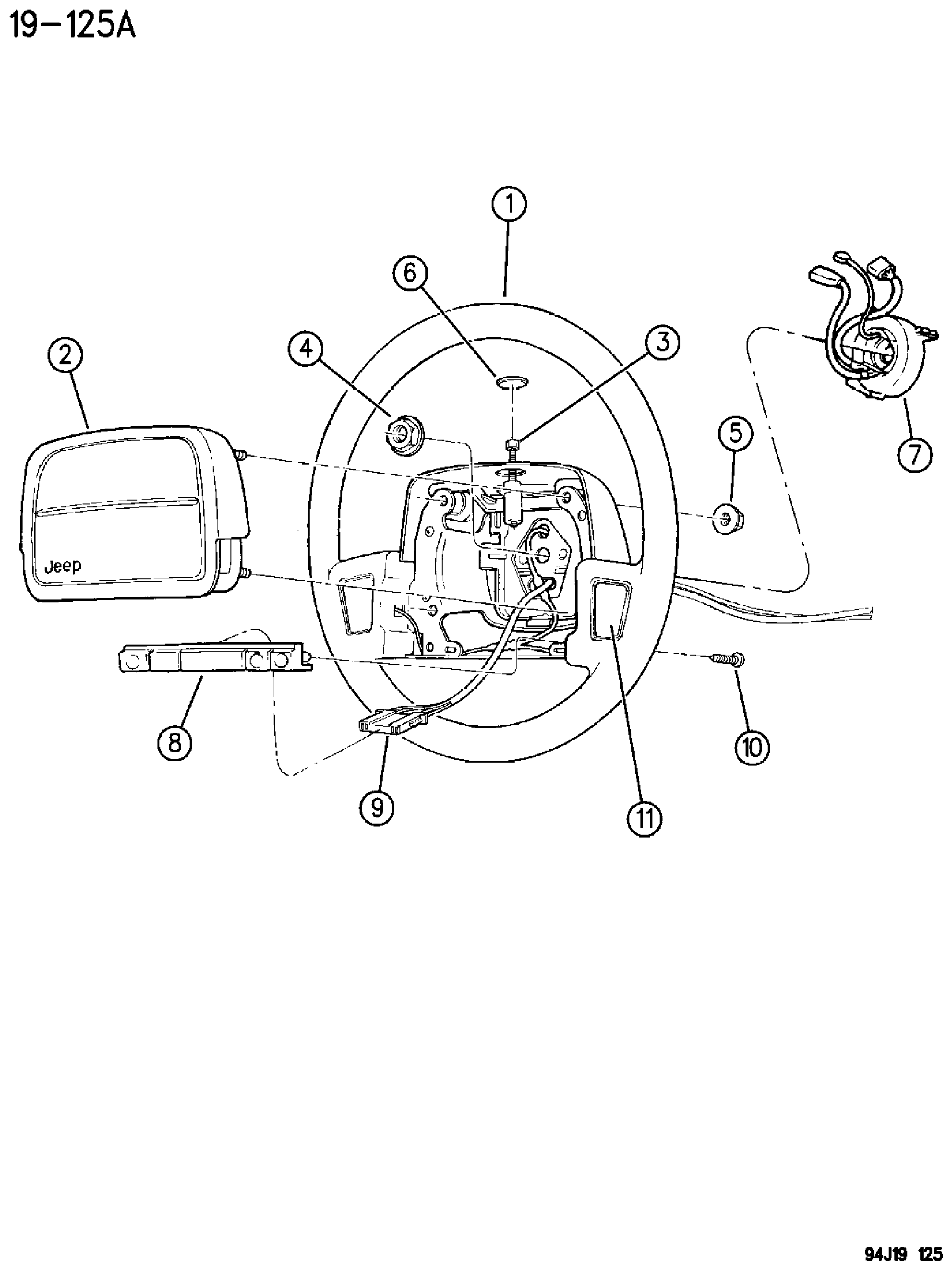Exploded view: WHEEL, STEERING CHEROKEE (1995-96)