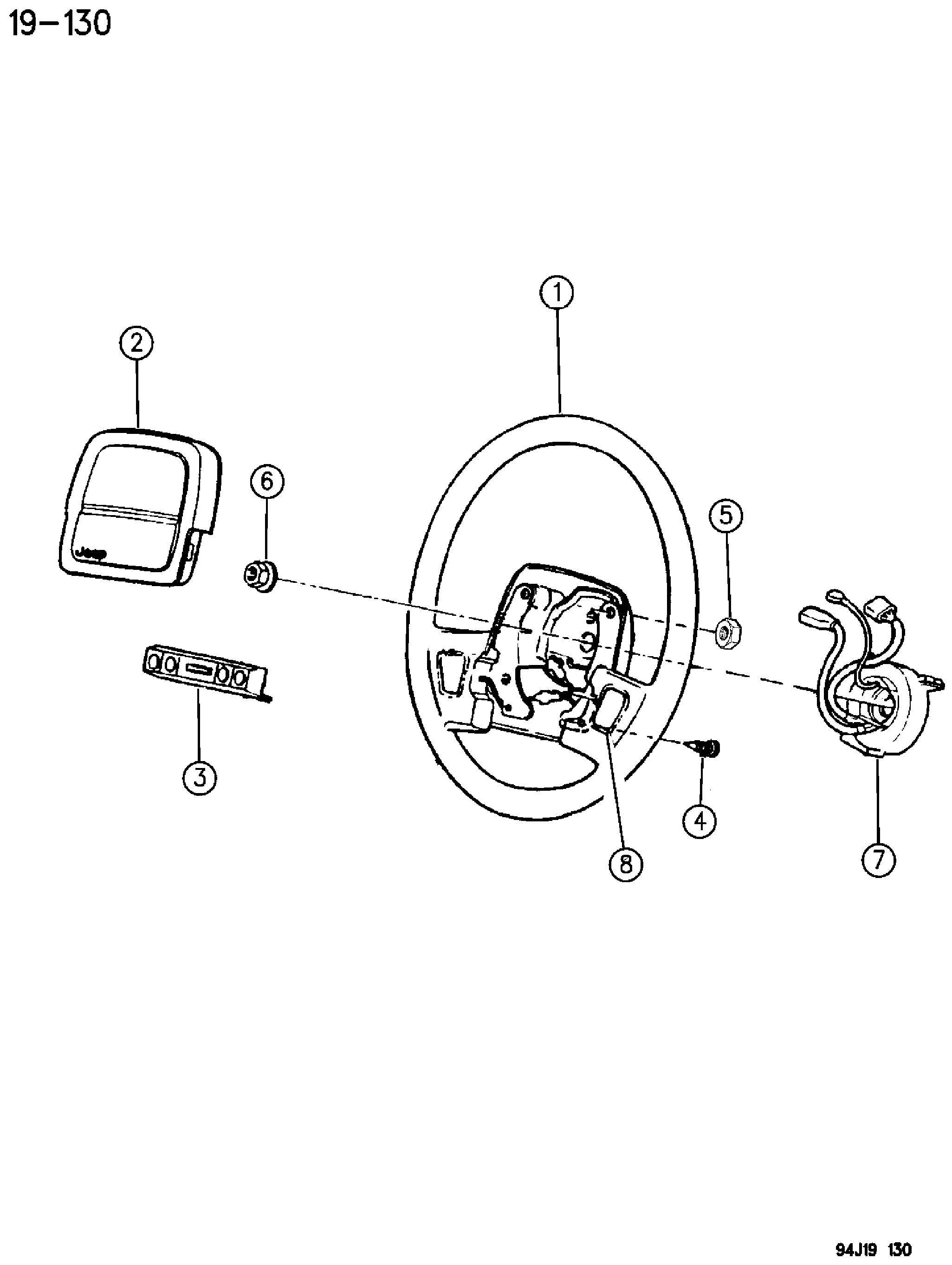 Exploded view: WHEEL, STEERING GRAND CHEROKEE (ZJ) 1994-95