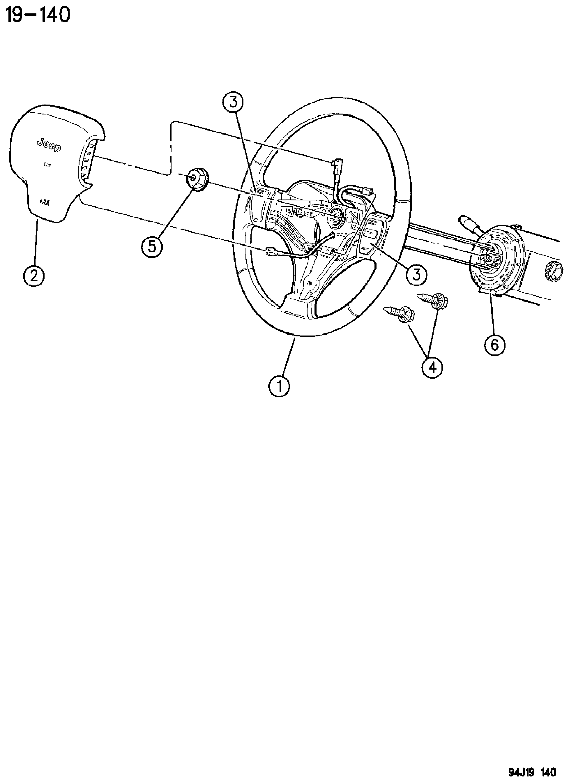 Exploded view: WHEEL, STEERING GRAND CHEROKEE (ZJ) 1996