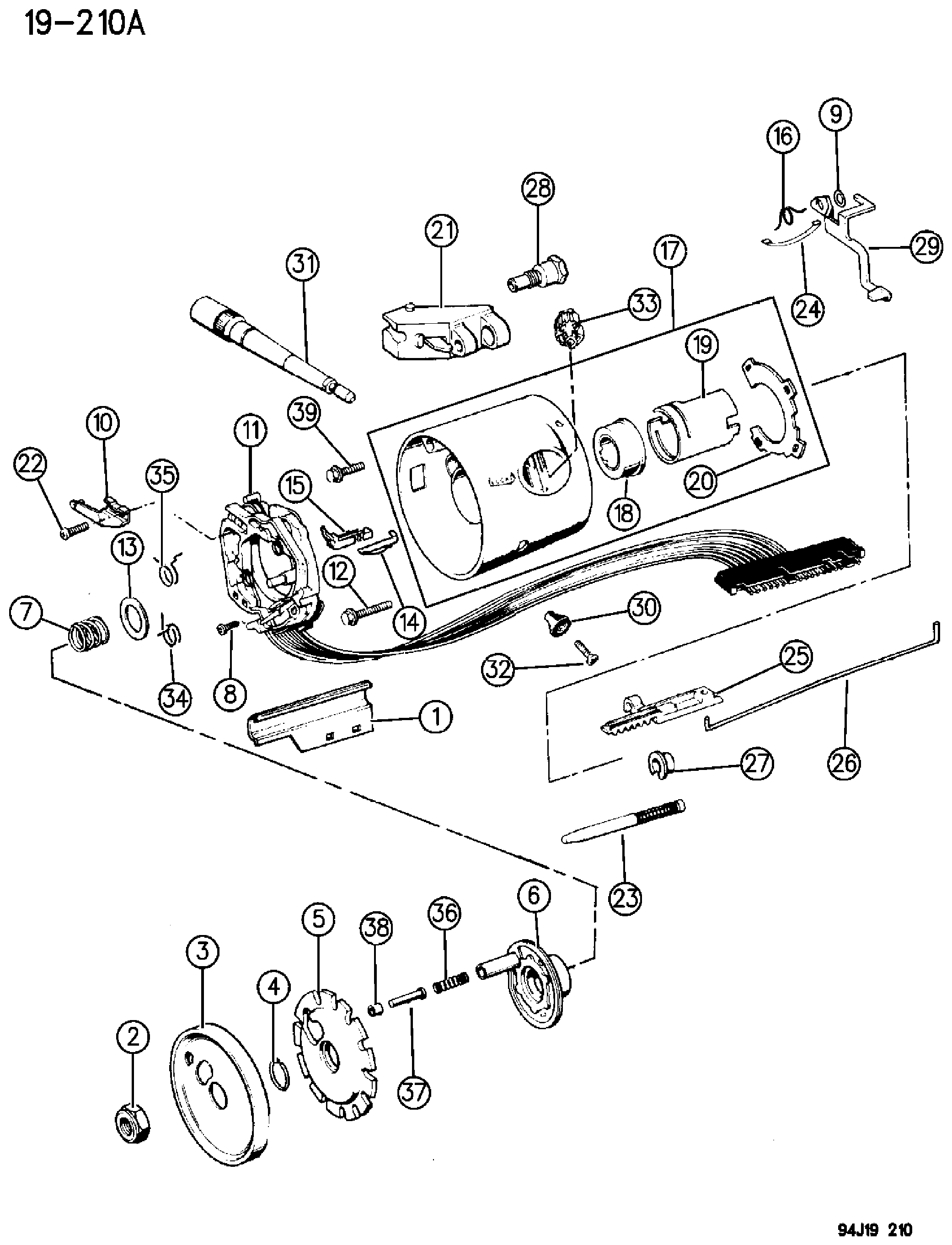 Exploded view: HOUSING STEERING COLUMN UPPER W/FLOOR GEAR SHIFT, W/O TILT WRANGLER, YJ
