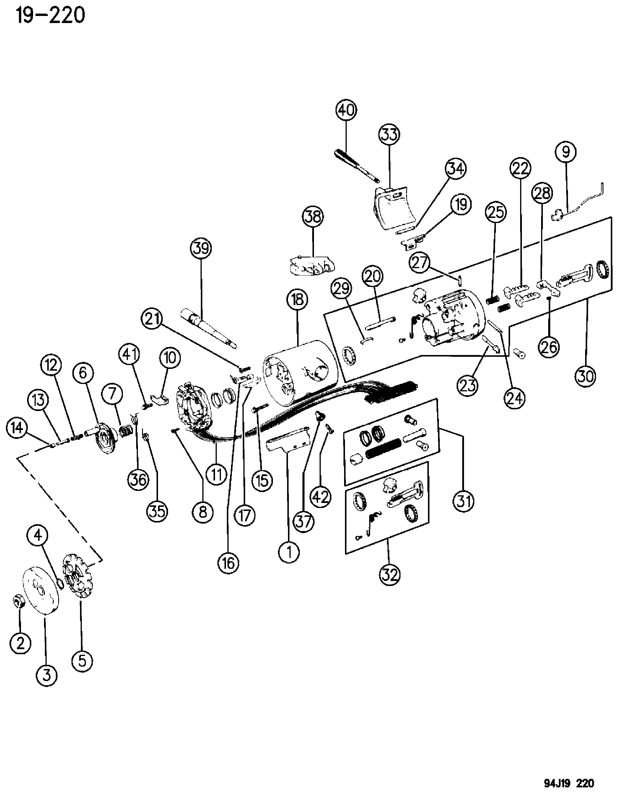 Exploded view: HOUSING STEERING COLUMN UPPER W/FLOOR GEAR SHIFT, W/TILT WRANGLER, (YJ)