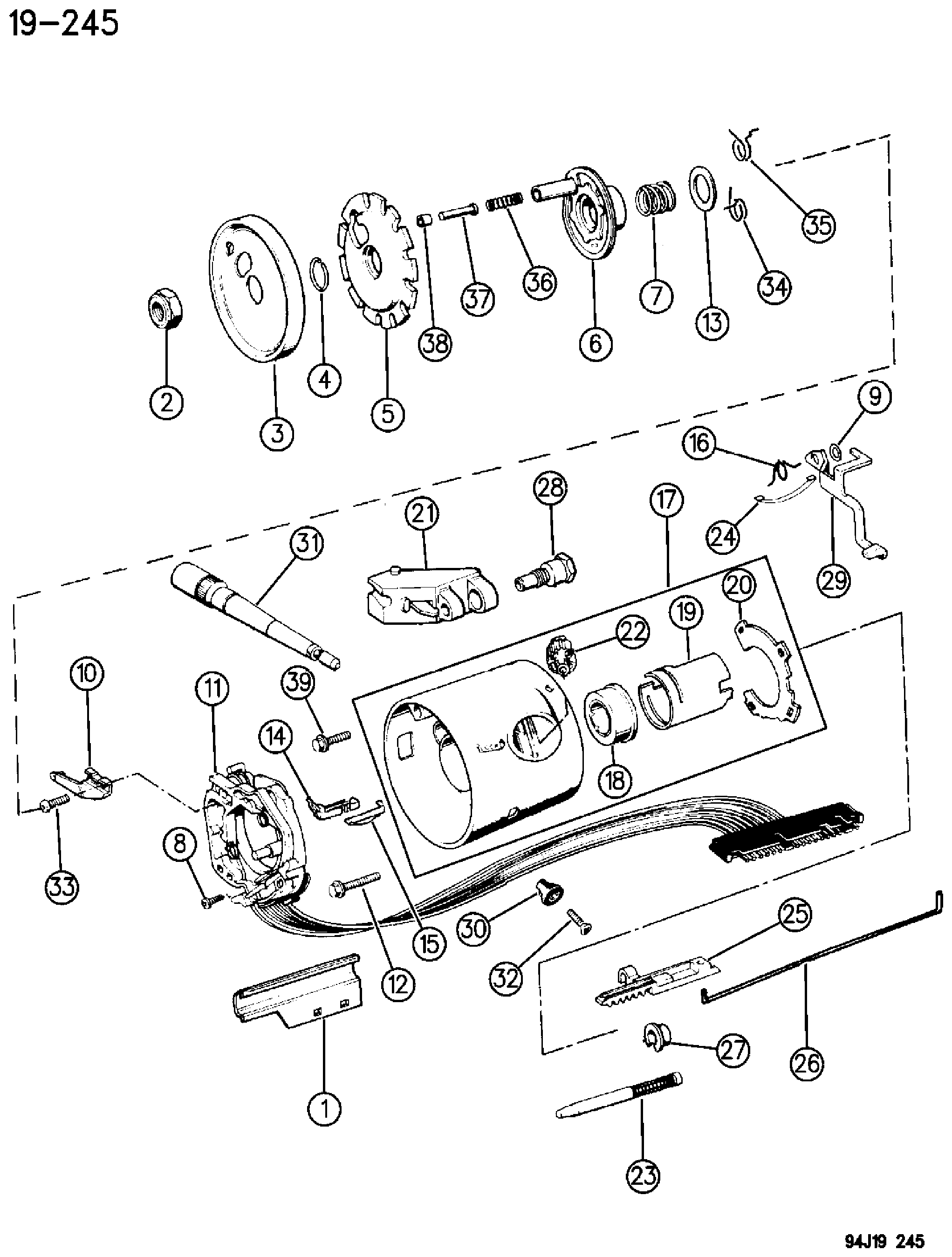 Exploded view: HOUSING STEERING COLUMN UPPER W/FLOOR GEAR SHIFT, W/O TILT CHEROKEE (1994)