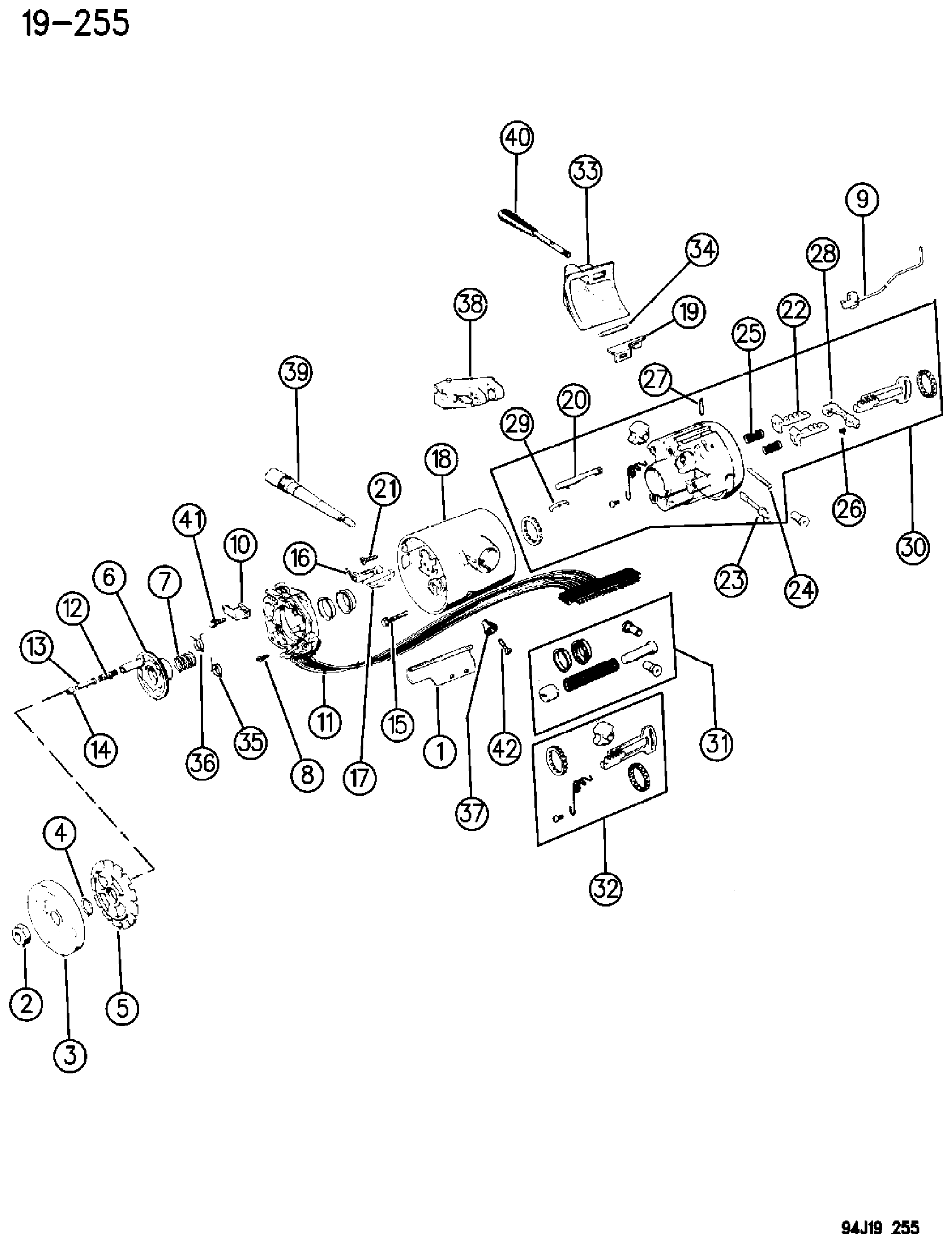 Exploded view: HOUSING STEERING COLUMN UPPER W/FLOOR GEAR SHIFT, W/TILT CHEROKEE (1994)