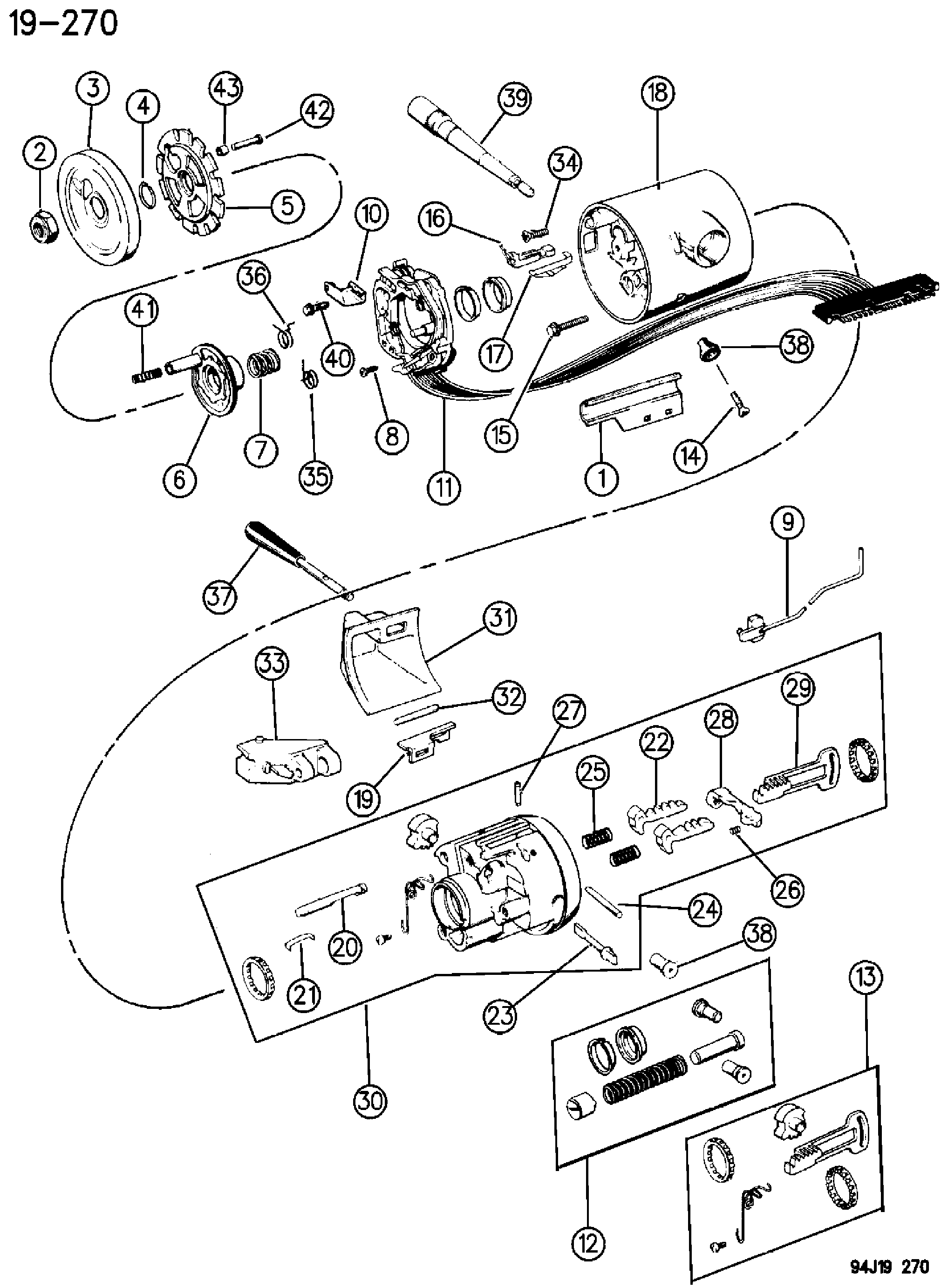 Exploded view: HOUSING STEERING COLUMN UPPER W/COLUMN GEAR SHIFT, W/TILT CHEROKEE (1994)