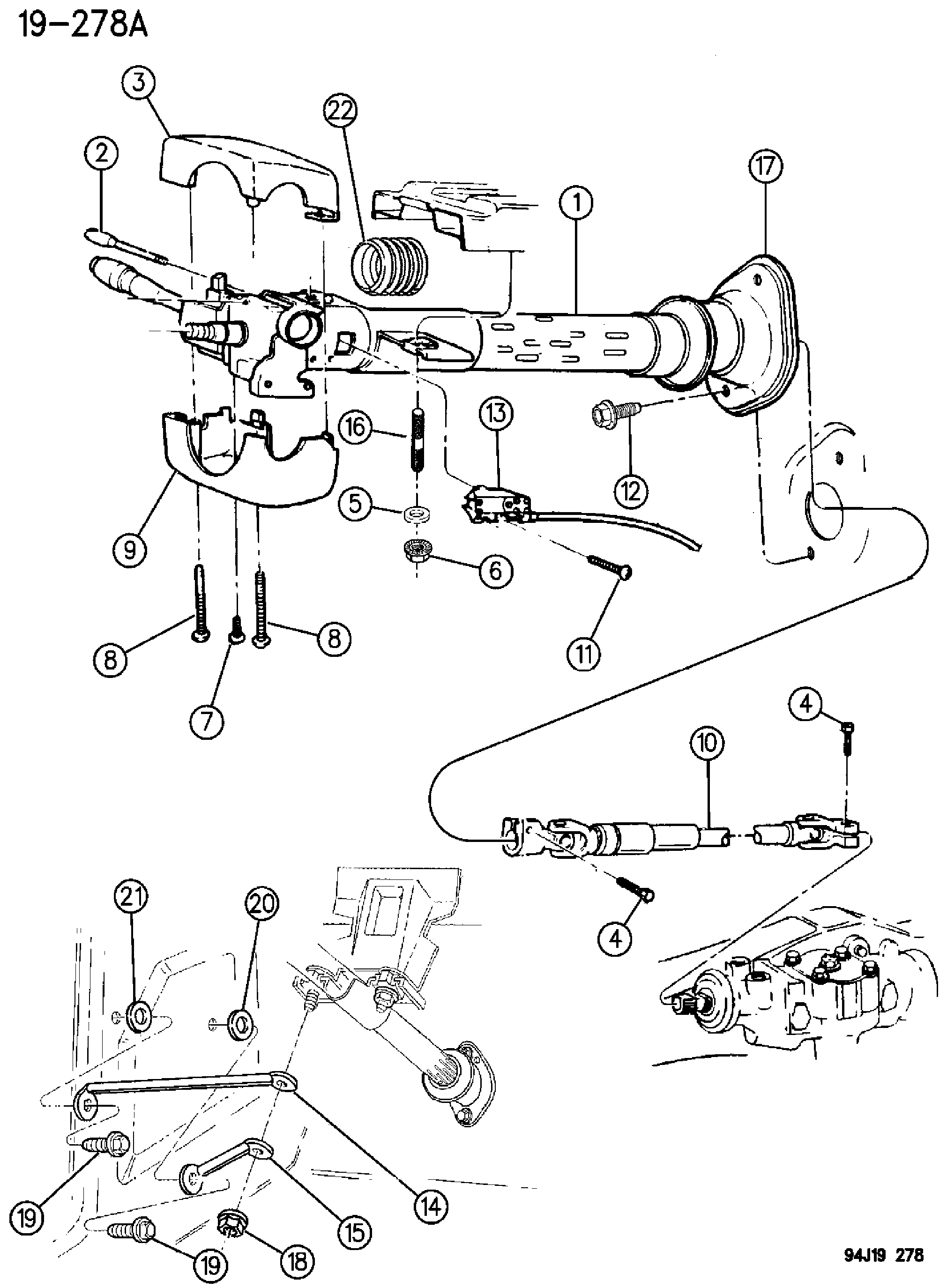 Exploded view: COLUMN, STEERING UPPER AND LOWER CHEROKEE (1995-96)