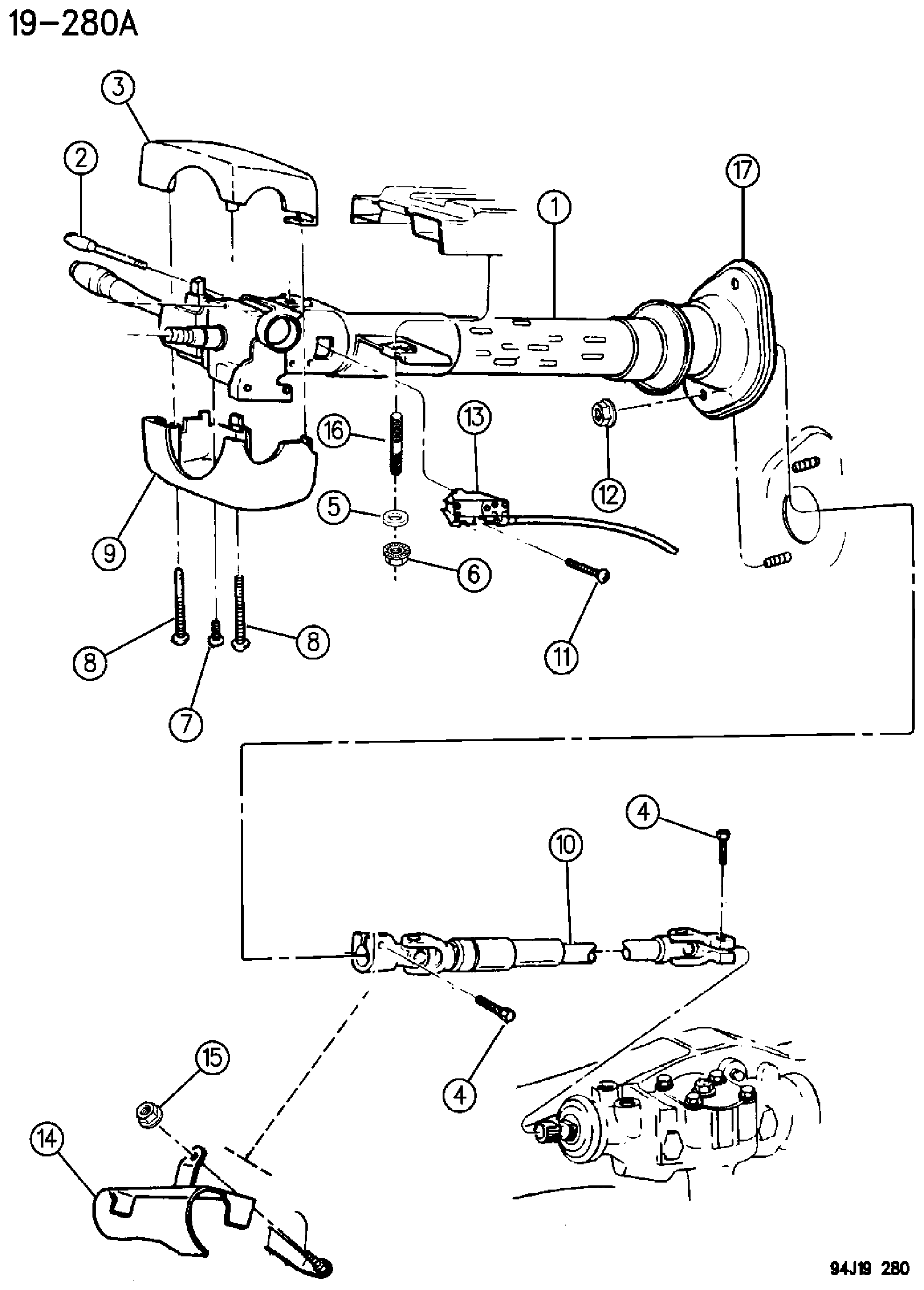 Exploded view: COLUMN, STEERING UPPER AND LOWER GRAND CHEROKEE (ZJ)