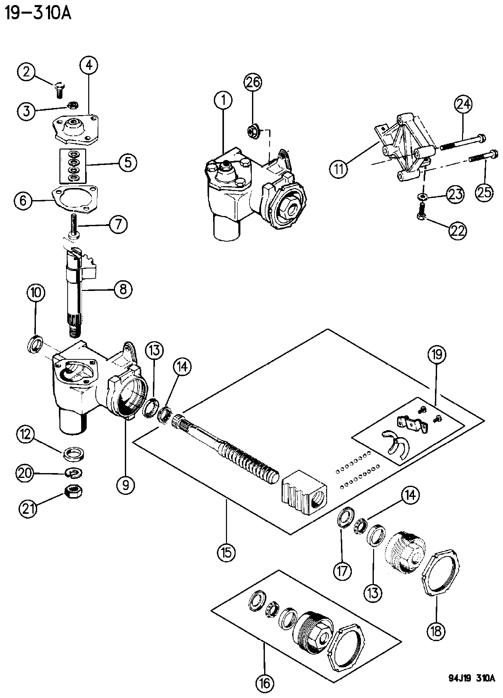 Exploded view: GEAR, STEERING W/O POWER STEERING WRANGLER (YJ)