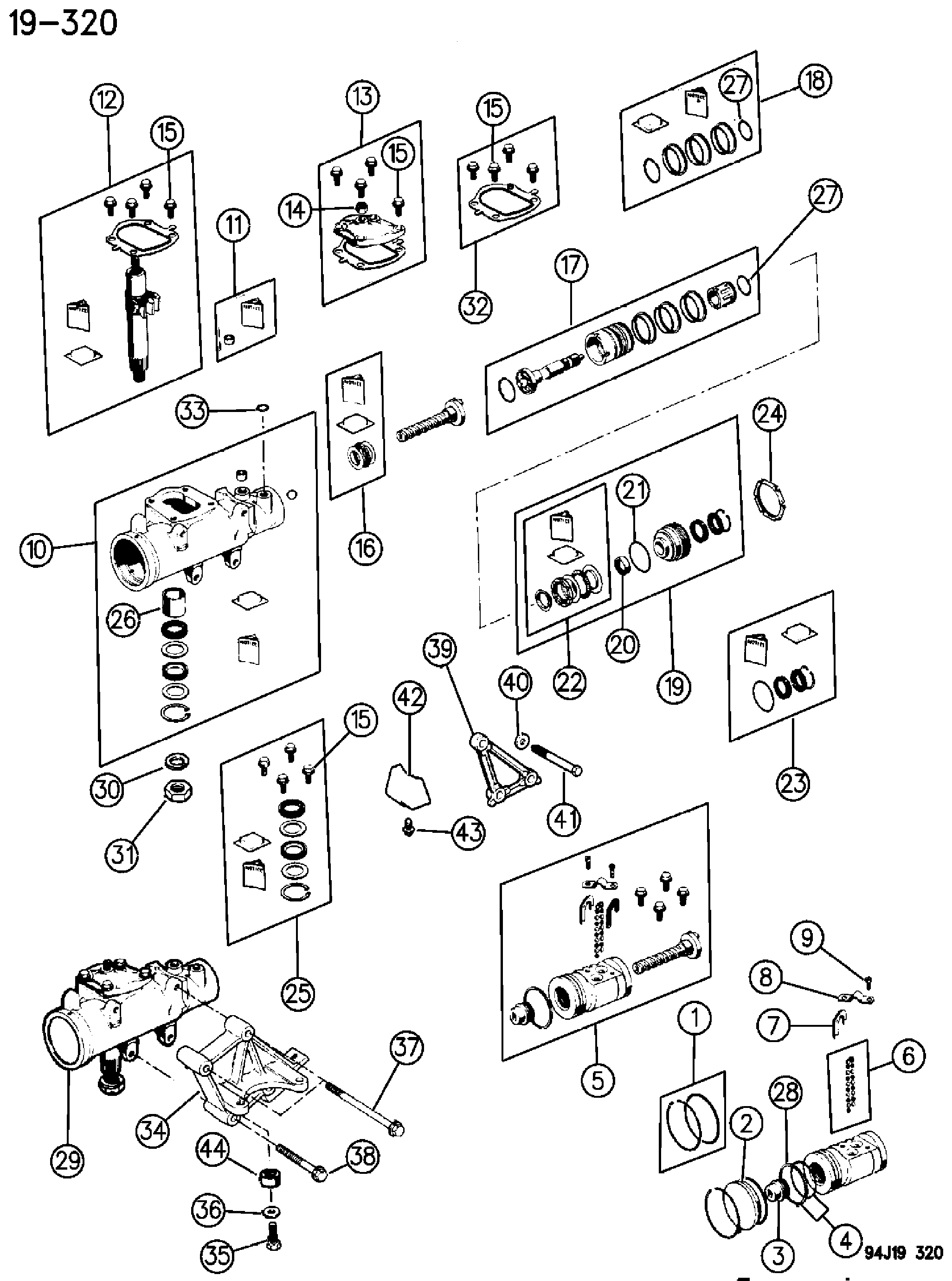 Exploded view: GEAR, POWER STEERING WRANGLER, CHEROKEE, GRAND CHEROKEE (ZJ)