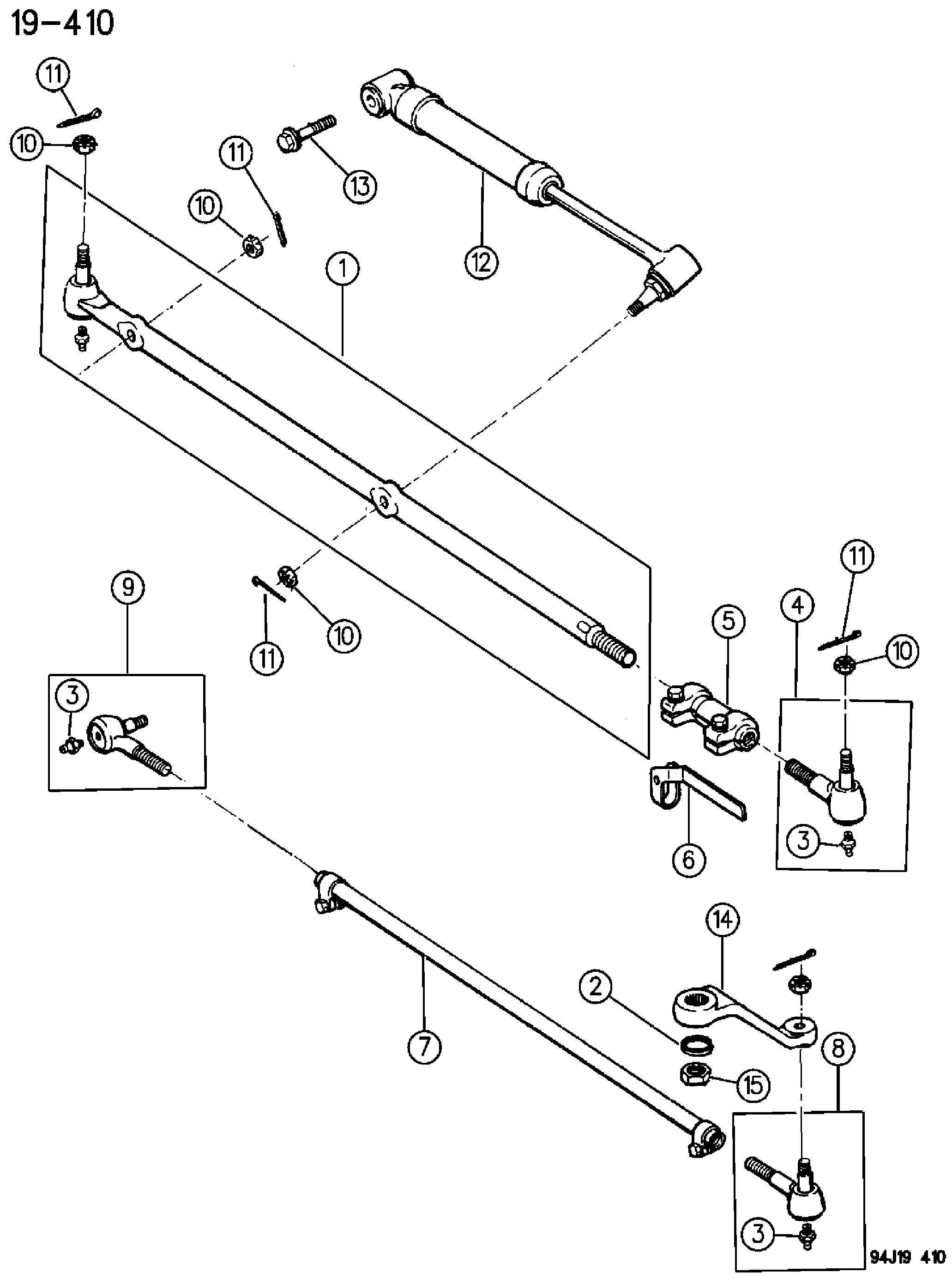 Exploded view: LINKAGE AND DAMPER WRANGLER (YJ)