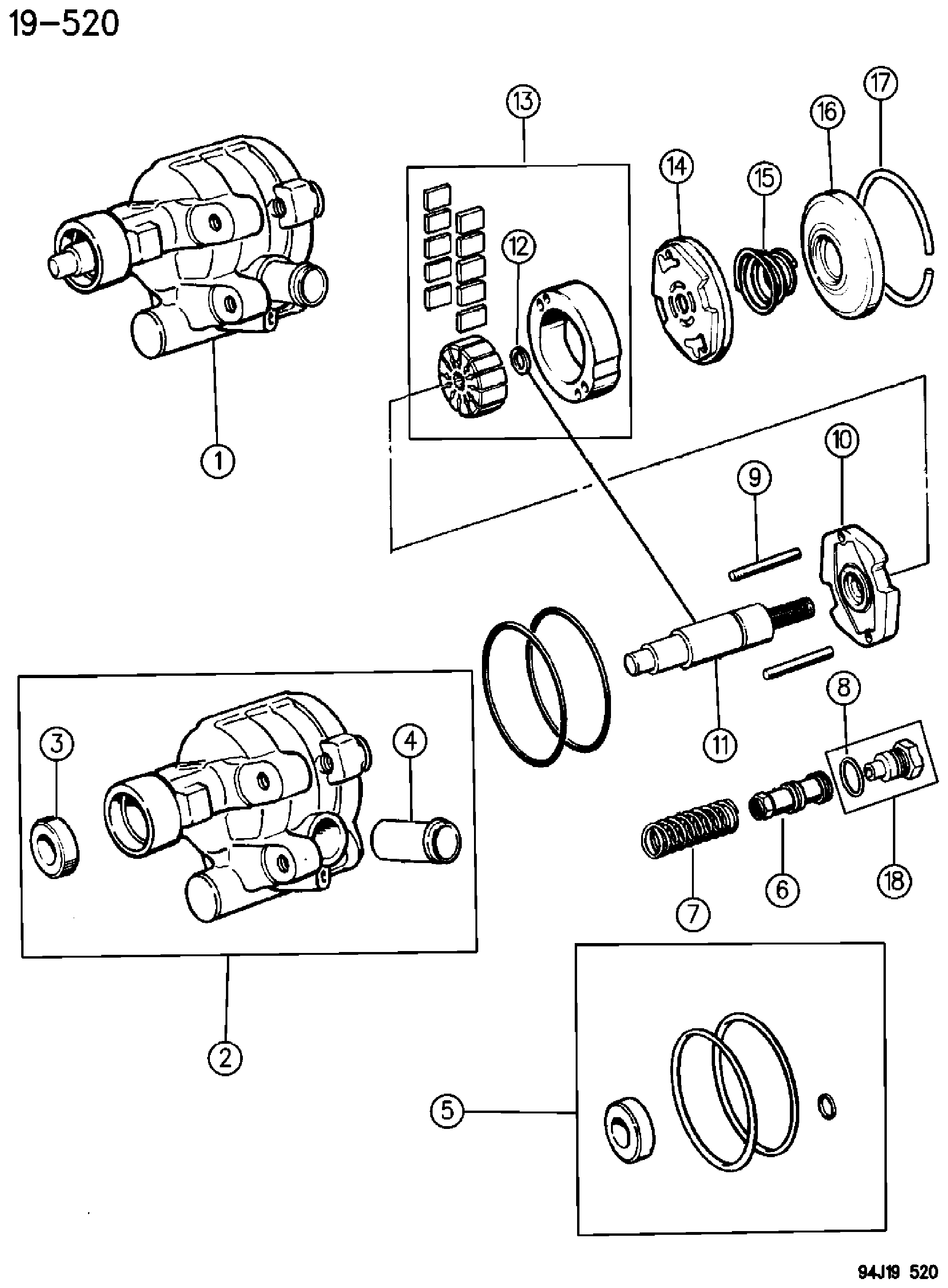 Exploded view: PUMP, POWER STEERING 2.1L DIESEL ENGINE, 1994 CHEROKEE