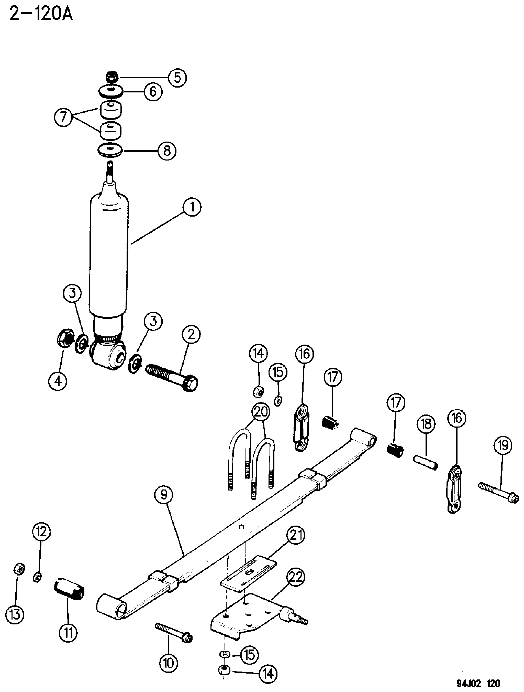 Exploded view: FRONT SPRING AND SHOCK ABSORBER WRANGLER, (YJ)