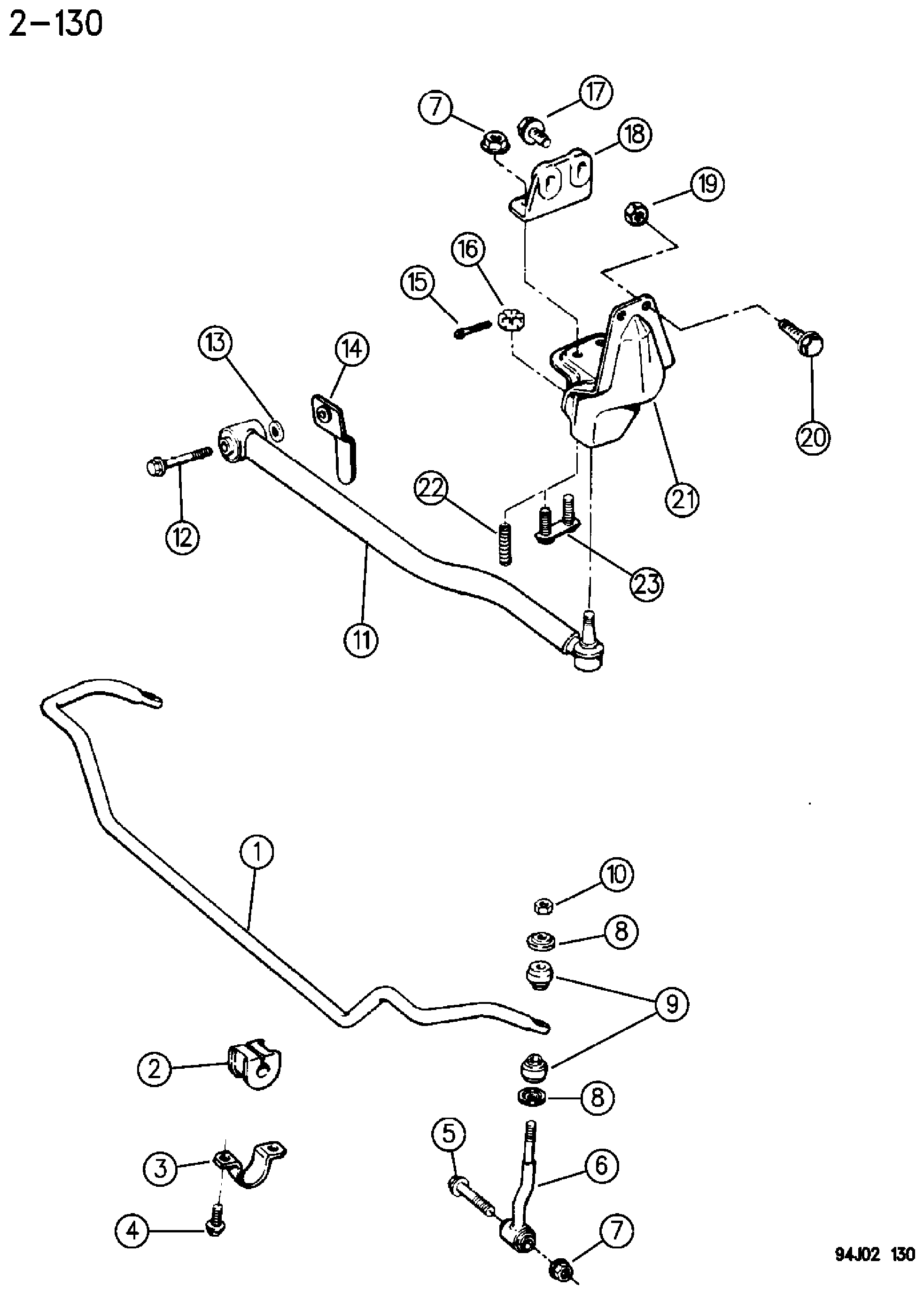 Exploded view: BAR, FRONT STABILIZER CHEROKEE