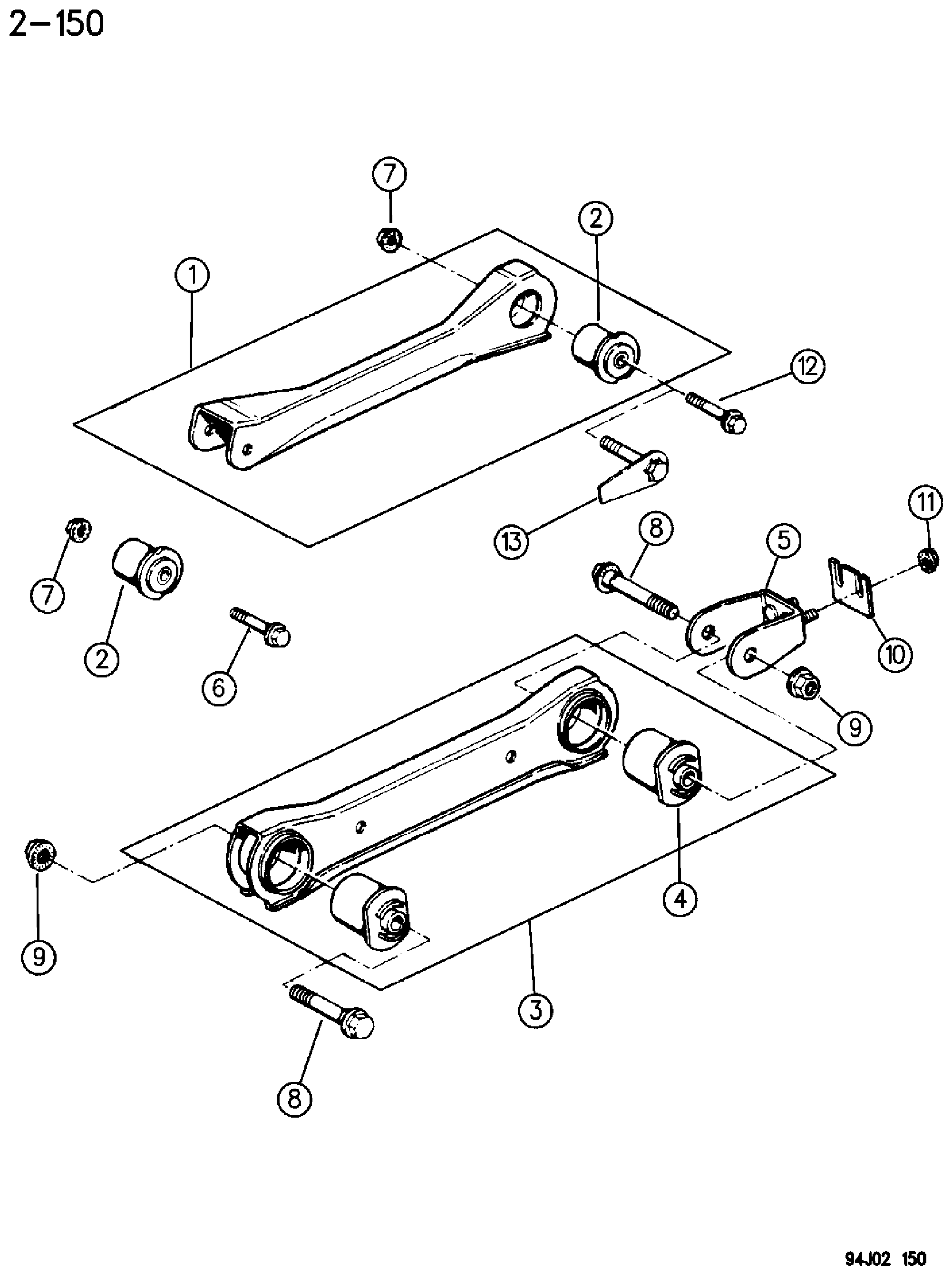 Exploded view: SUSPENSION ARMS, FRONT CHEROKEE