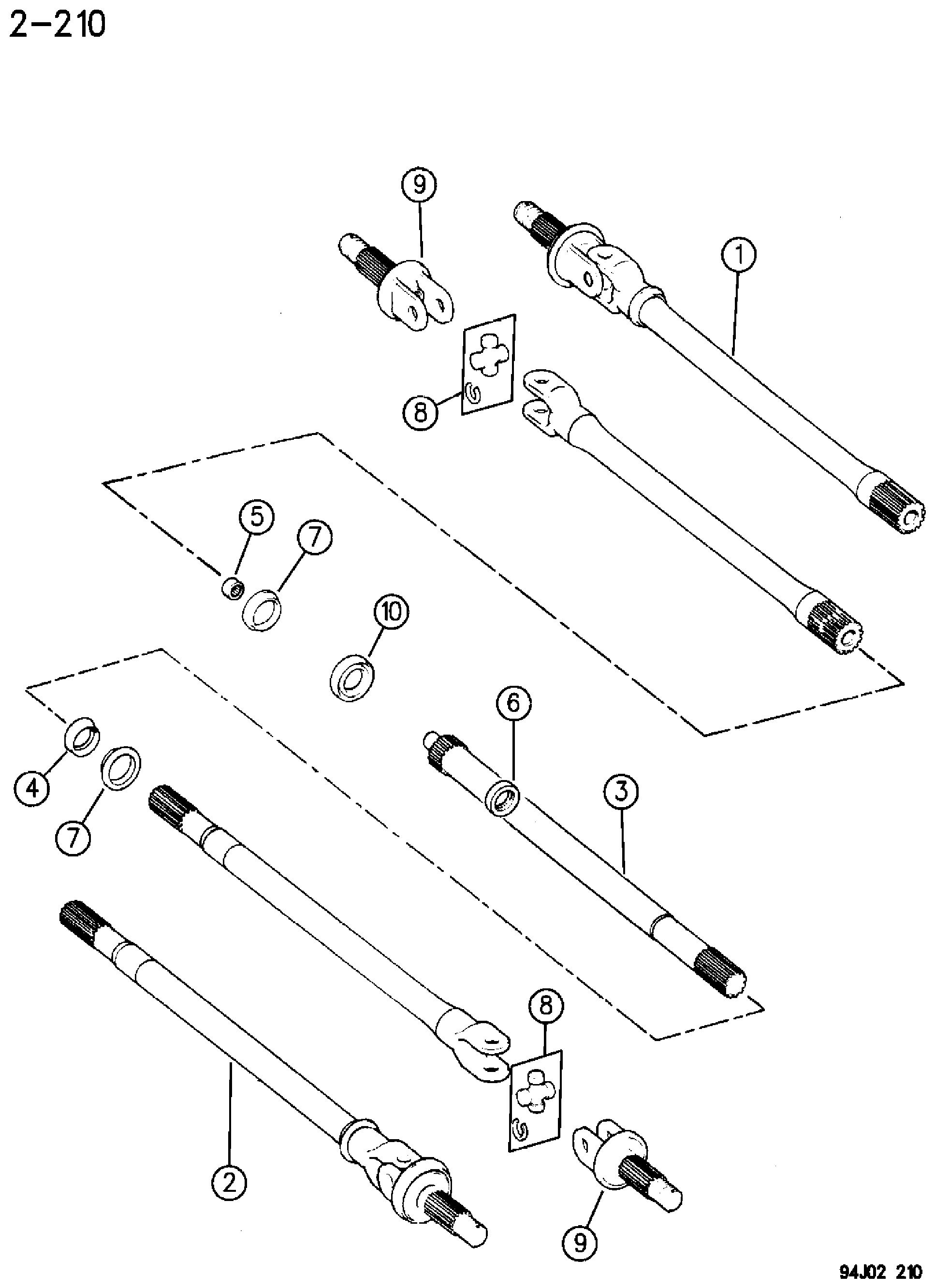 Exploded view: SHAFTS, FRONT AXLE W/DISCONNECT WRANGLER, (YJ)