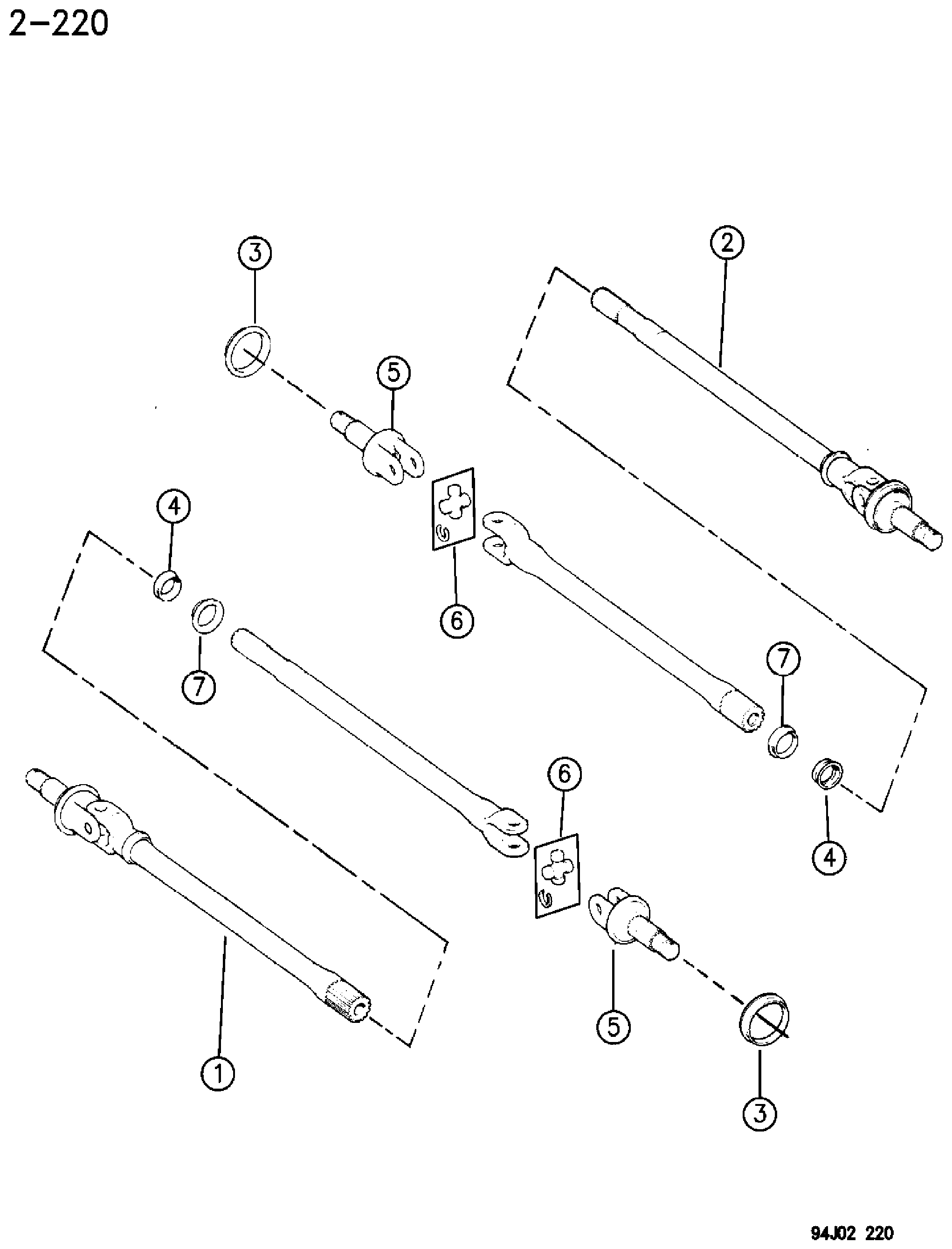 Exploded view: SHAFTS, FRONT AXLE - KDX W/O DISCONNECT WRANGLER, (Y1)