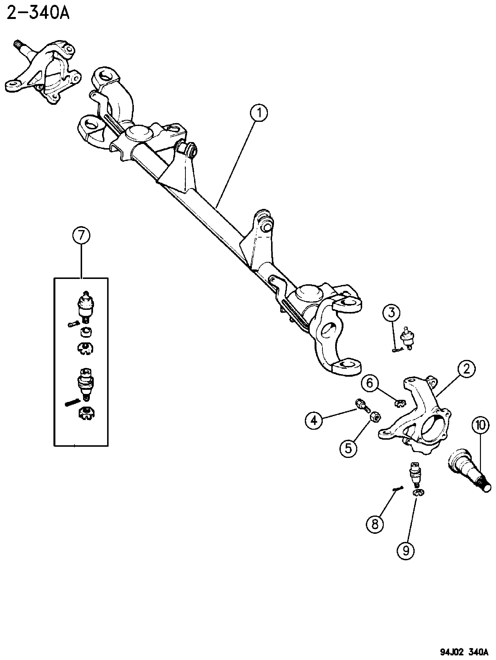 Exploded view: HOUSING, FRONT AXLE 2 WHEEL DRIVE CHEROKEE, GRAND CHEROKEE (ZJ)