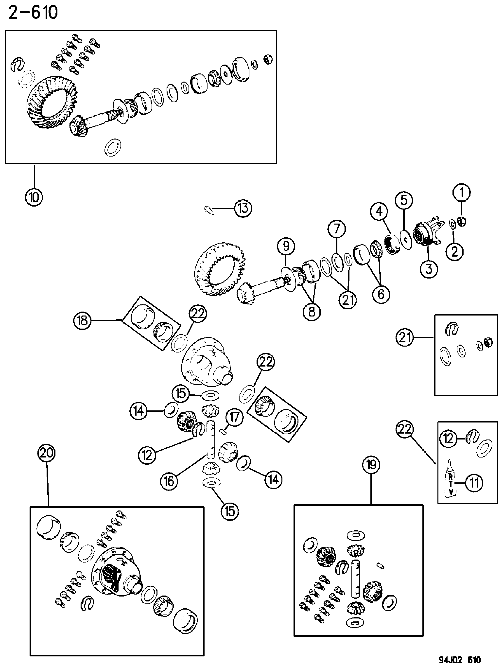 Exploded view: DIFFERENTIAL, FRONT AXLE WRANGLER, (YJ)
