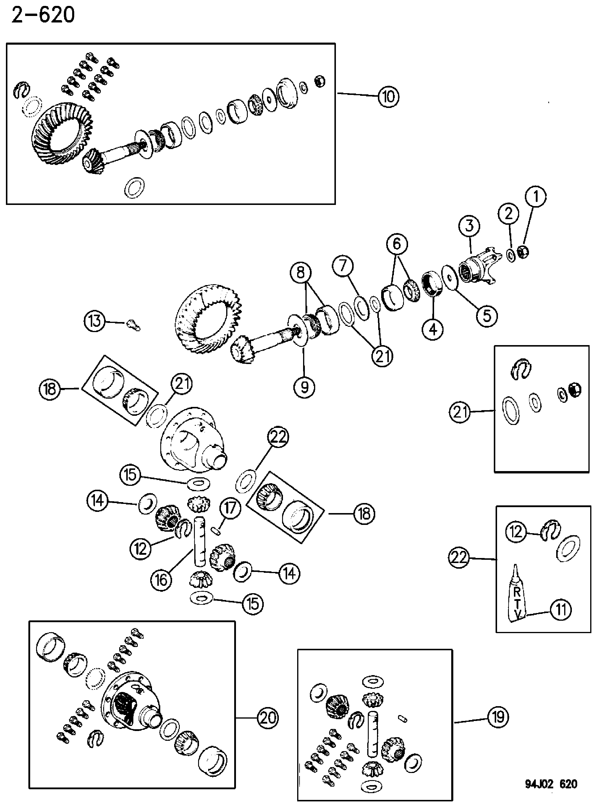 Exploded view: DIFFERENTIAL, FRONT AXLE CHEROKEE, GRAND CHEROKEE (ZJ)