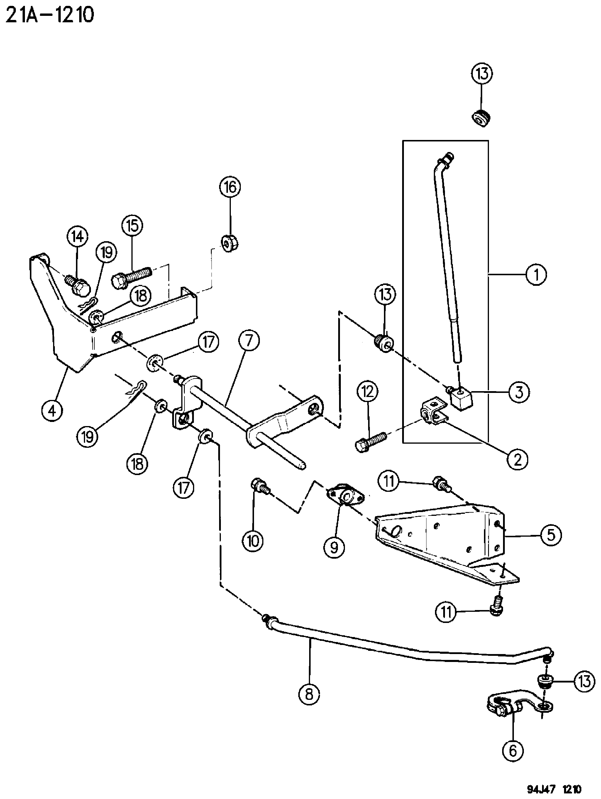 Exploded view: CONTROLS, SHIFT, LOWER, COLUMN AUTOMATIC TRANSMISSION, 30RH WRANGLER, YJ
