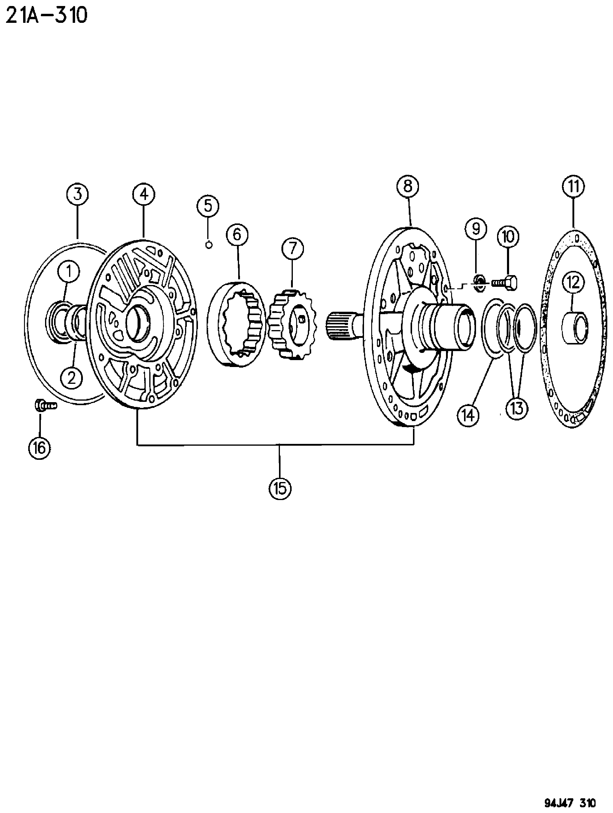 Exploded view: PUMP, OIL WITH REACTION SHAFT AUTOMATIC TRANSMISSION, 3 SPEED, 30RH WRANGLER YJ - CHEROKEE XJ