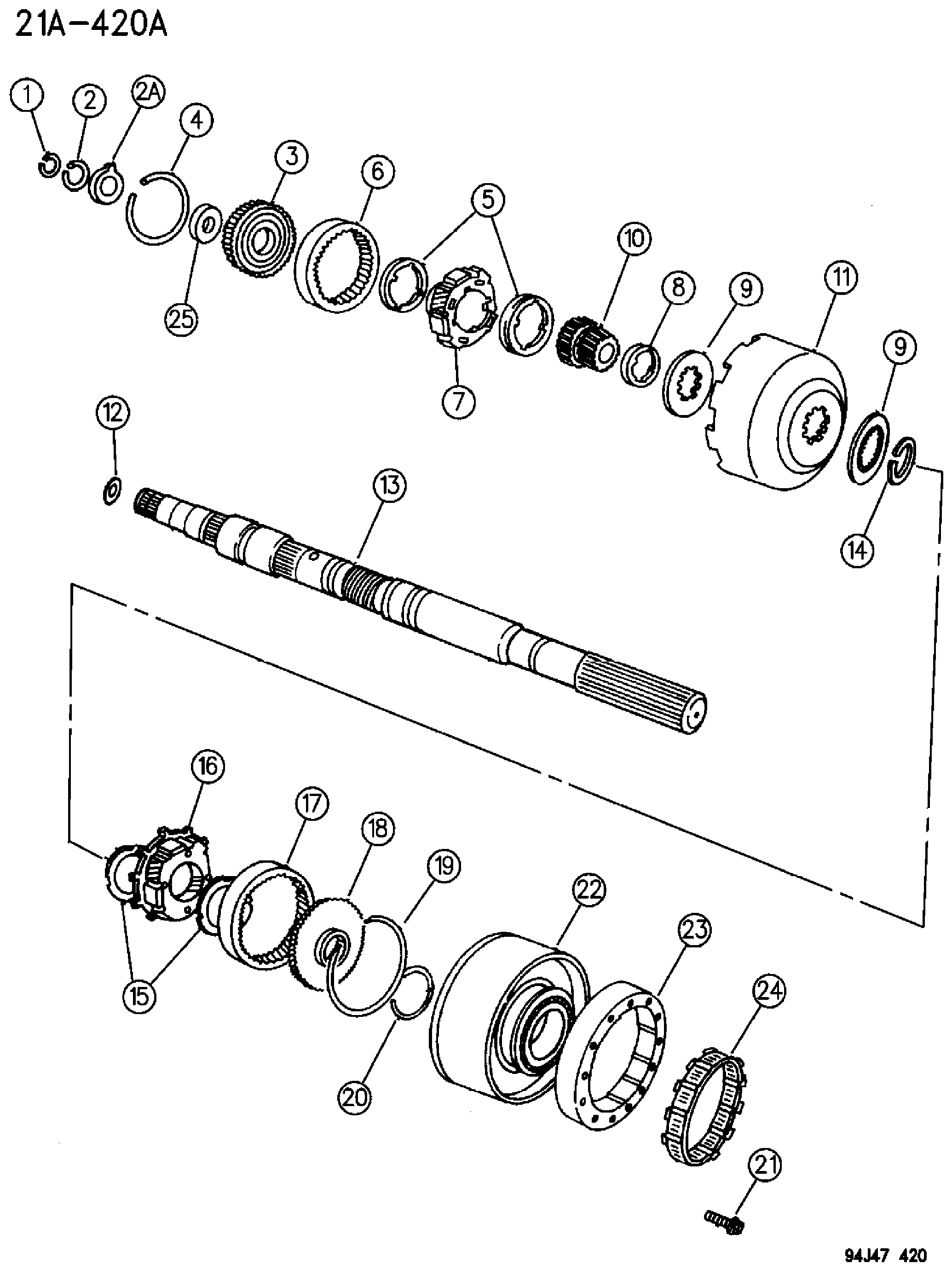 Exploded view: GEAR TRAIN AND OUTPUT SHAFT AUTOMATIC TRANSMISSION, 3 SPEED, 30RH WRANGLER YJ - CHEROKEE XJ