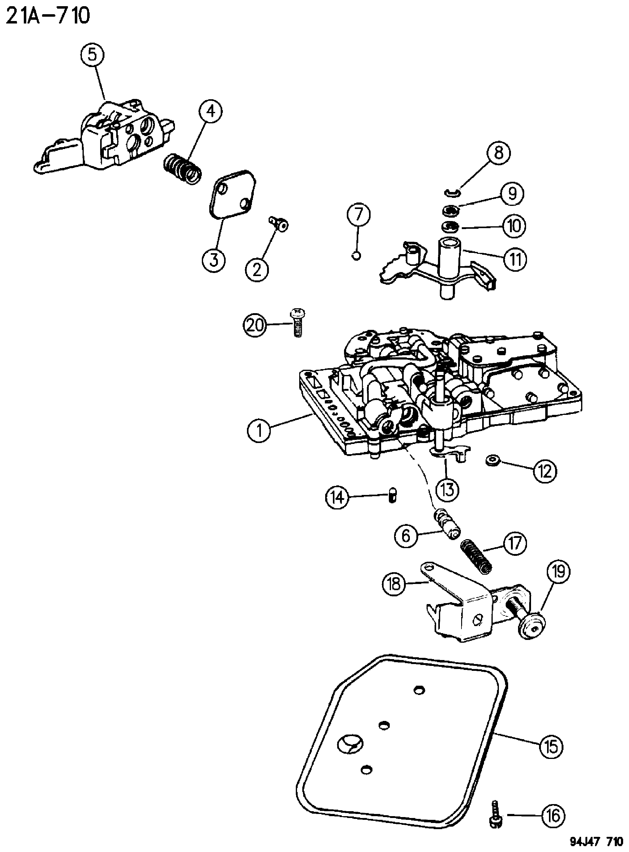 Exploded view: VALVE BODY AUTOMATIC TRANSMISSION, 3 SPEED, 30RH WRANGLER YJ - CHEROKEE XJ