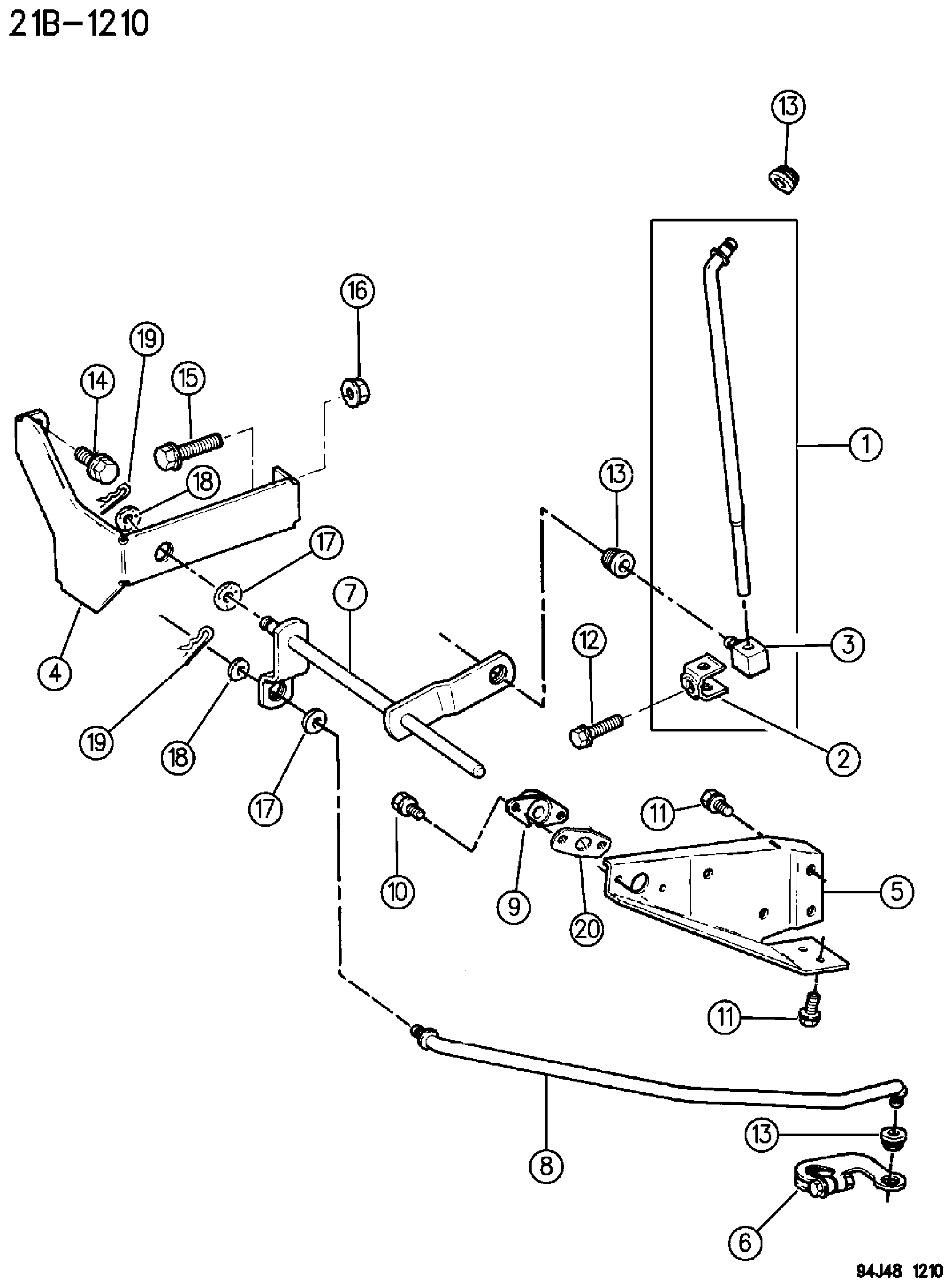 Exploded view: CONTROLS, SHIFT, LOWER, COLUMN AUTOMATIC TRANSMISSION, 31RH,32RH WRANGLER YJ