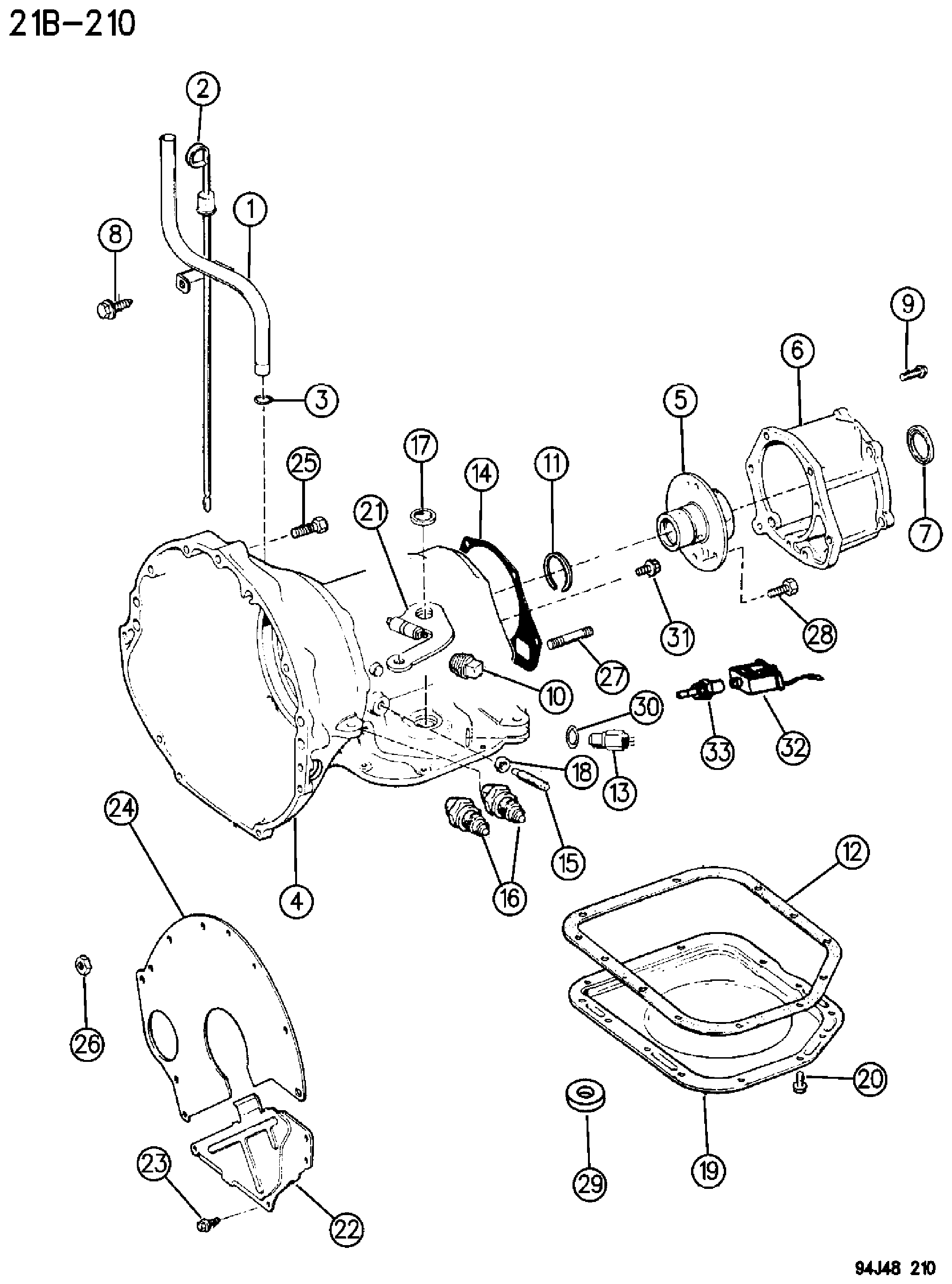 Exploded view: CASE AND RELATED PARTS AUTOMATIC TRANSMISSION, 3 SPEED, 31RH,32RH WRANGLER YJ