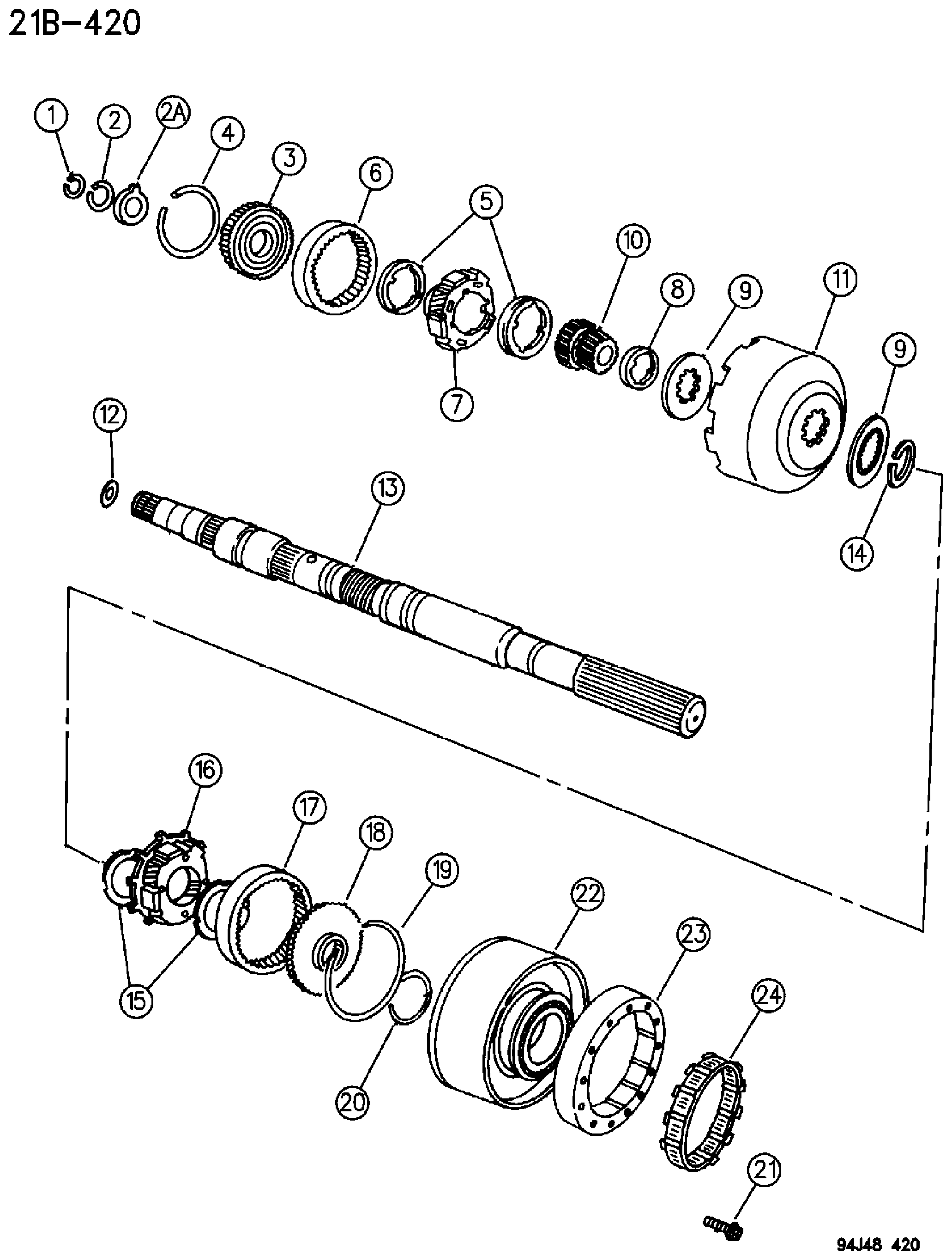 Exploded view: GEAR TRAIN AND OUTPUT SHAFT AUTOMATIC TRANSMISSION, 3 SPEED, 31RH,32RH WRANGLER YJ