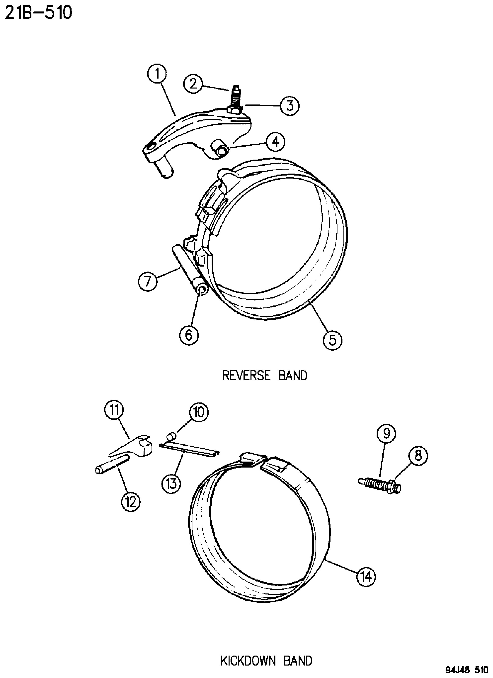 Exploded view: BANDS, REVERSE AND KICKDOWN WITH LINKAGE AUTOMATIC TRANSMISSION, 3 SPEED, 31RH,32RH WRANGLER YJ