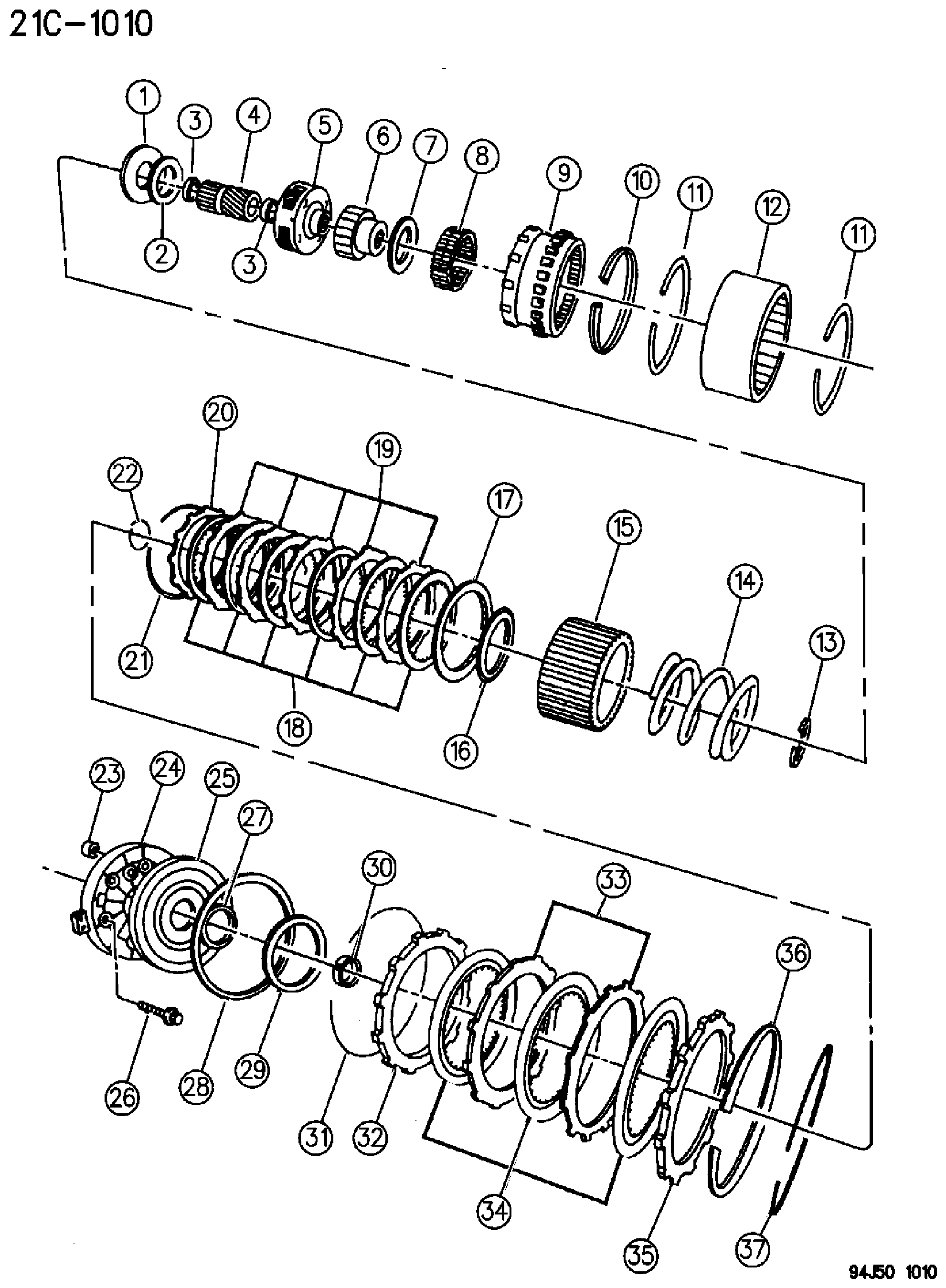 Exploded view: CLUTCH, OVERDRIVE WITH GEAR TRAIN AUTOMATIC TRANSMISSION, 4 SPEED, 42RE GRAND CHEROKEE ZJ