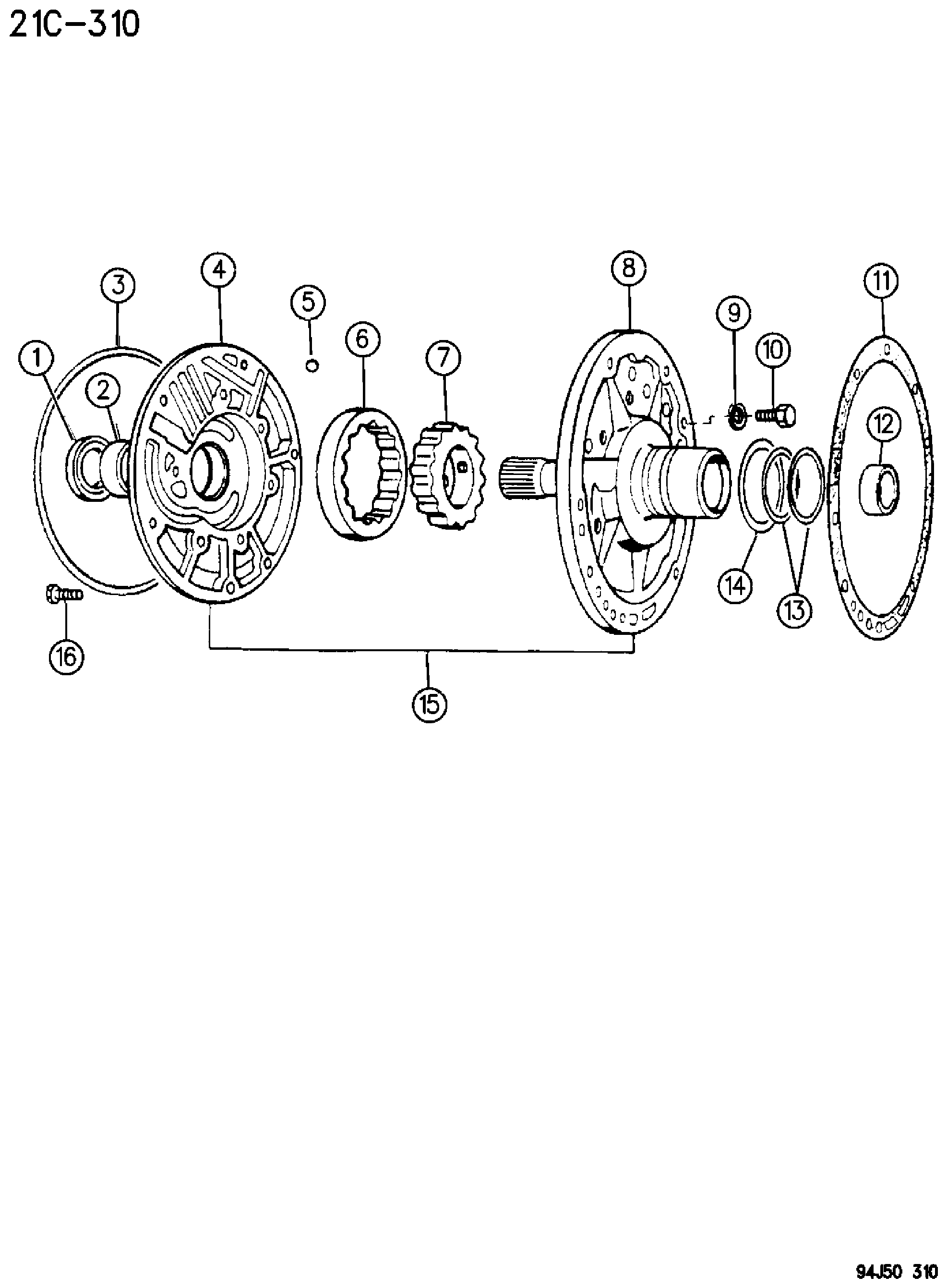 Exploded view: PUMP, OIL WITH REACTION SHAFT AUTOMATIC TRANSMISSION, 4 SPEED, 42RE GRAND CHEROKEE ZJ