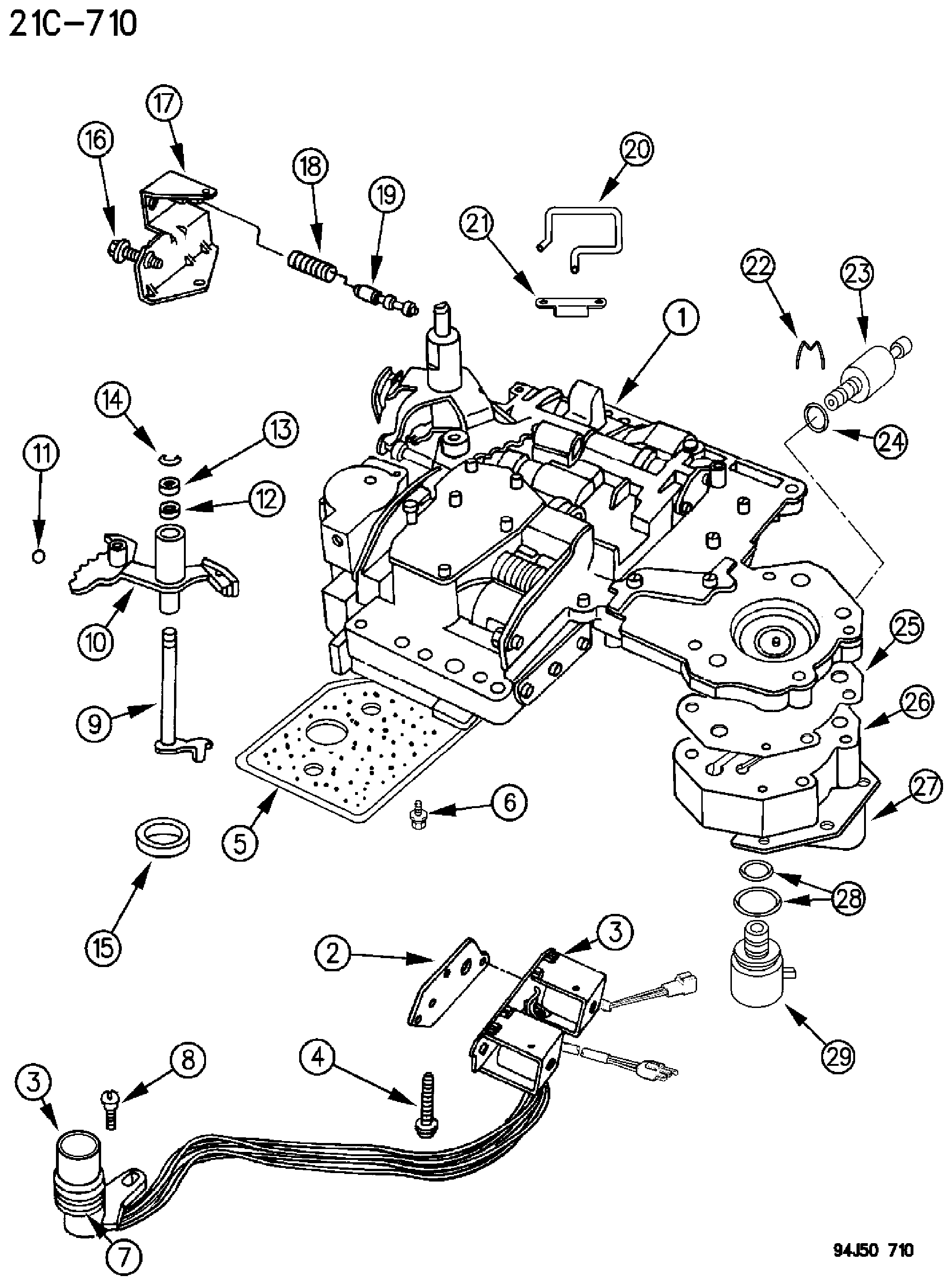 Exploded view: VALVE BODY AUTOMATIC TRANSMISSION, 4 SPEED, 42RE GRAND CHEROKEE ZJ
