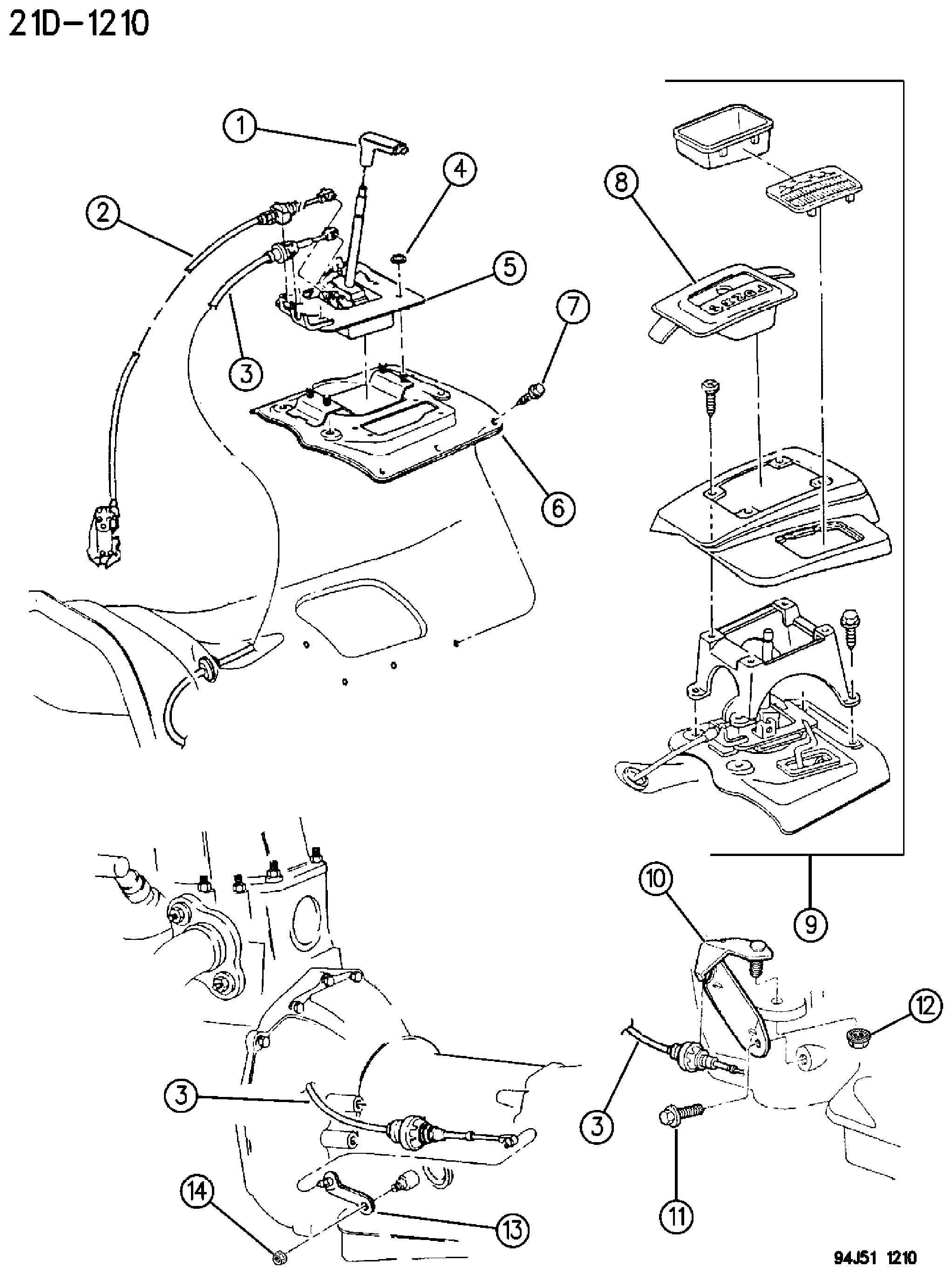Exploded view: CONTROLS, GEARSHIFT, FLOOR MOUNTED AUTOMATIC TRANSMISSION, 4 SPEED, 46RH GRAND CHEROKEE