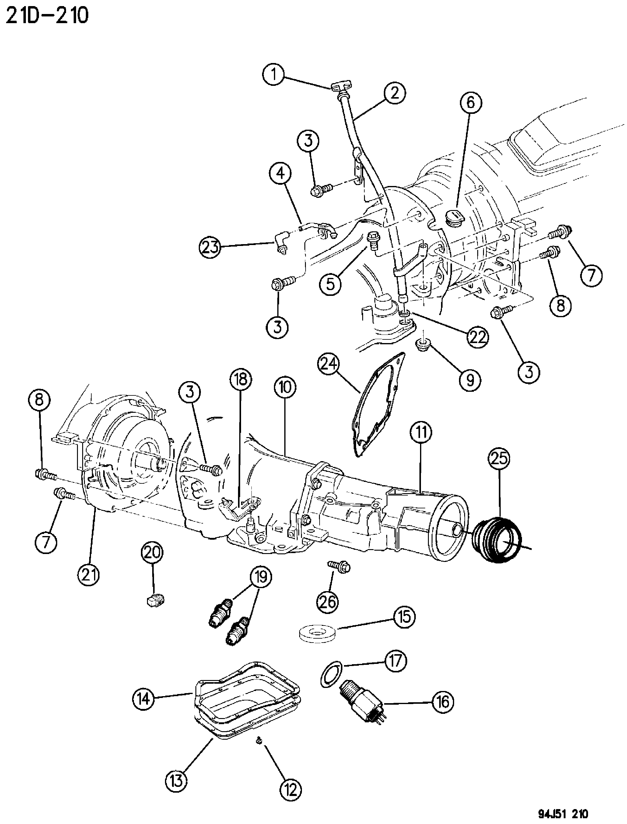 Exploded view: CASE, AND RELATED PARTS AUTOMATIC TRANSMISSION, 4 SPEED, 46RH GRAND CHEROKEE ZJ