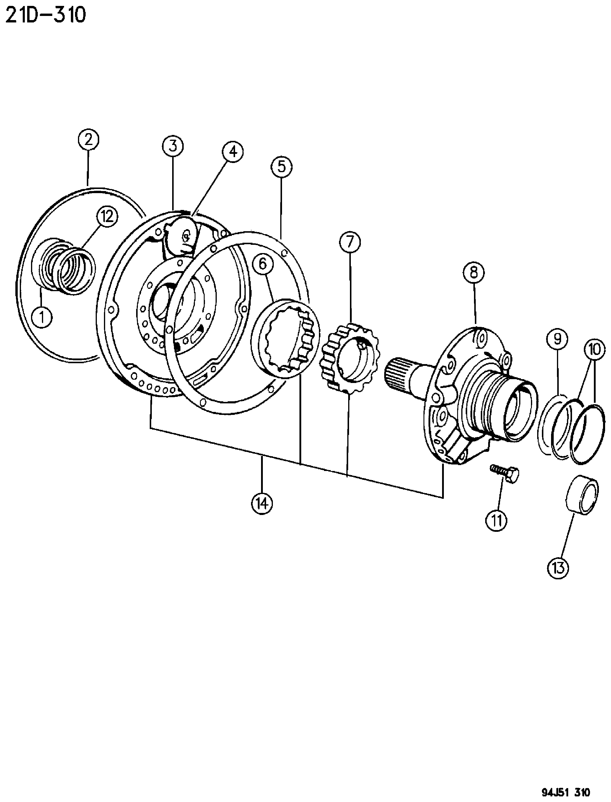 Exploded view: PUMP, OIL WITH REACTION SHAFT AUTOMATIC TRANSMISSION, 4 SPEED, 46RH GRAND CHEROKEE ZJ