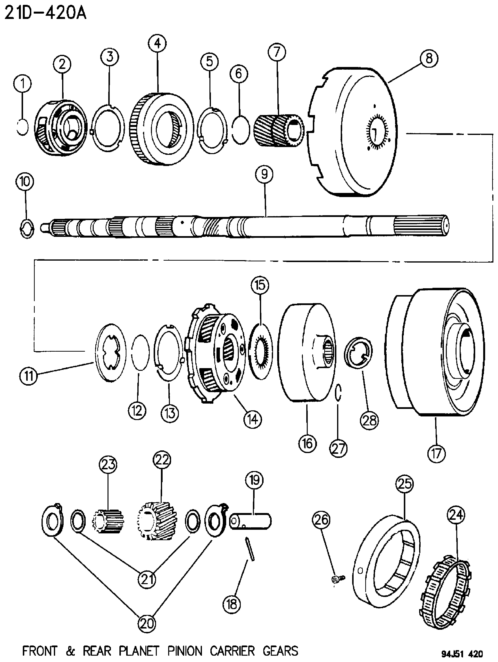 Exploded view: GEAR TRAIN AND INTERMEDIATE SHAFT AUTOMATIC TRANSMISSION, 4 SPEED, 46RH GRAND CHEROKEE ZJ