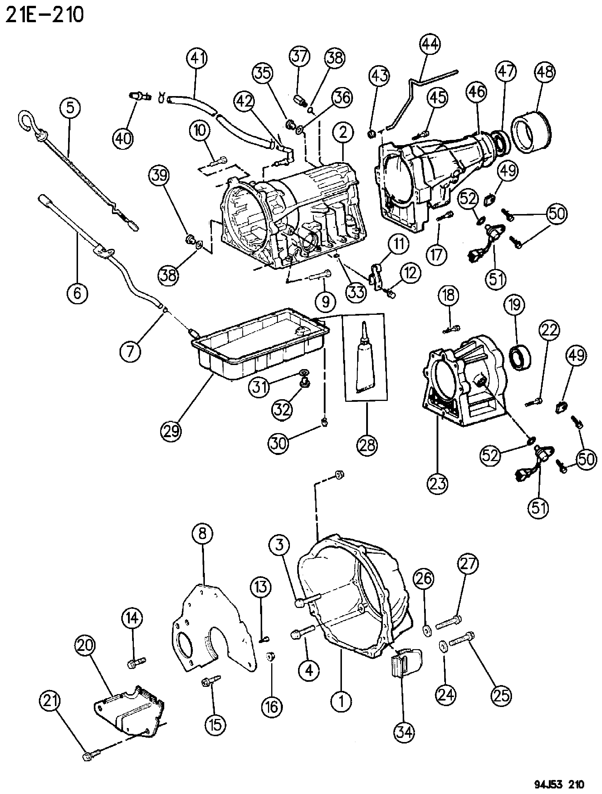 Exploded view: CASE AND RELATED PARTS AUTOMATIC TRANSMISSION, 4 SPEED, AW4 CHEROKEE XJ