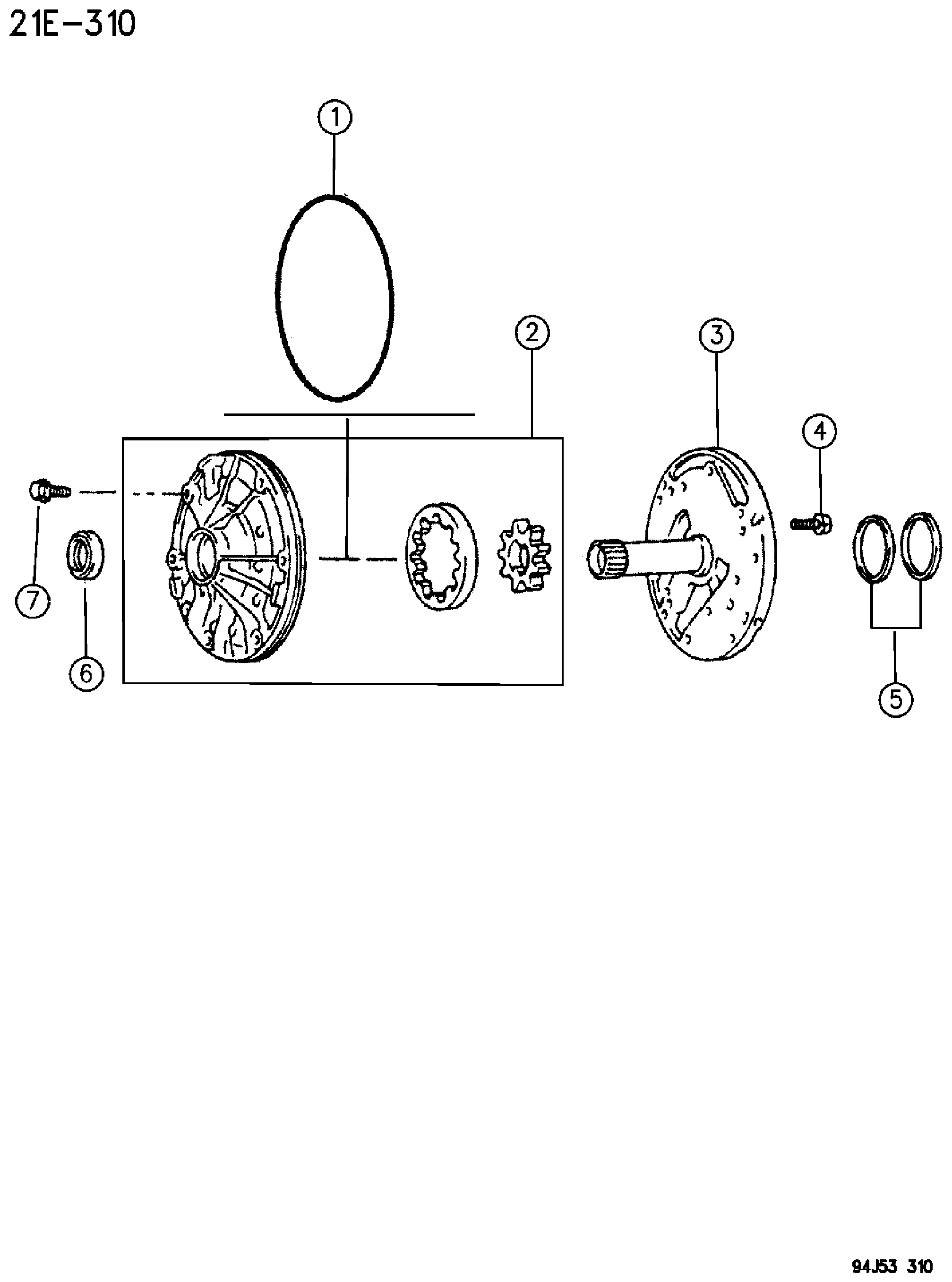 Exploded view: PUMP, OIL WITH REACTION SHAFT AUTOMATIC TRANSMISSION, 4 SPEED, AW4 CHEROKEE XJ