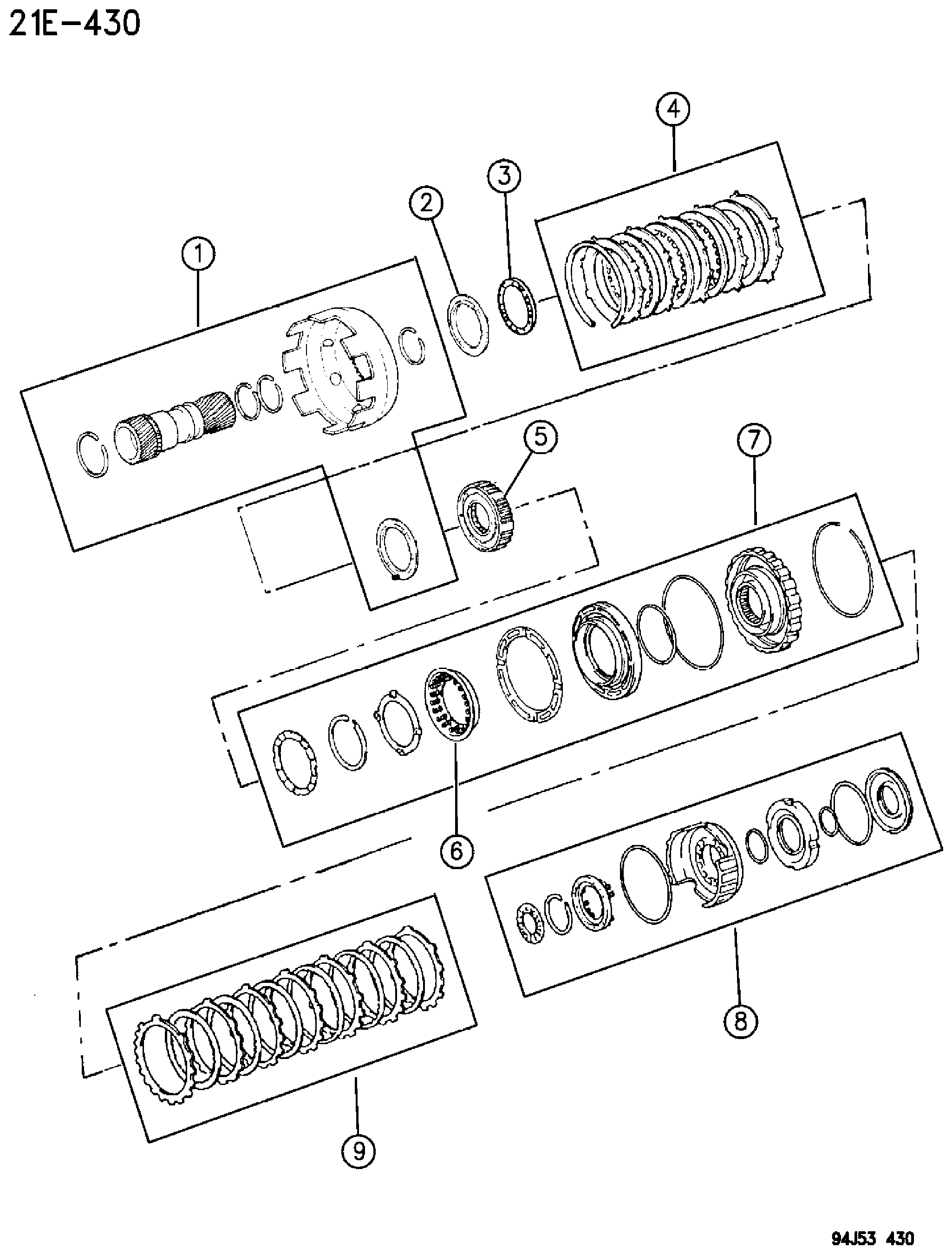 Exploded view: BRAKE, CLUTCH AND SUN GEAR AUTOMATIC TRANSMISSION, 4 SPEED, AW4 CHEROKEE XJ