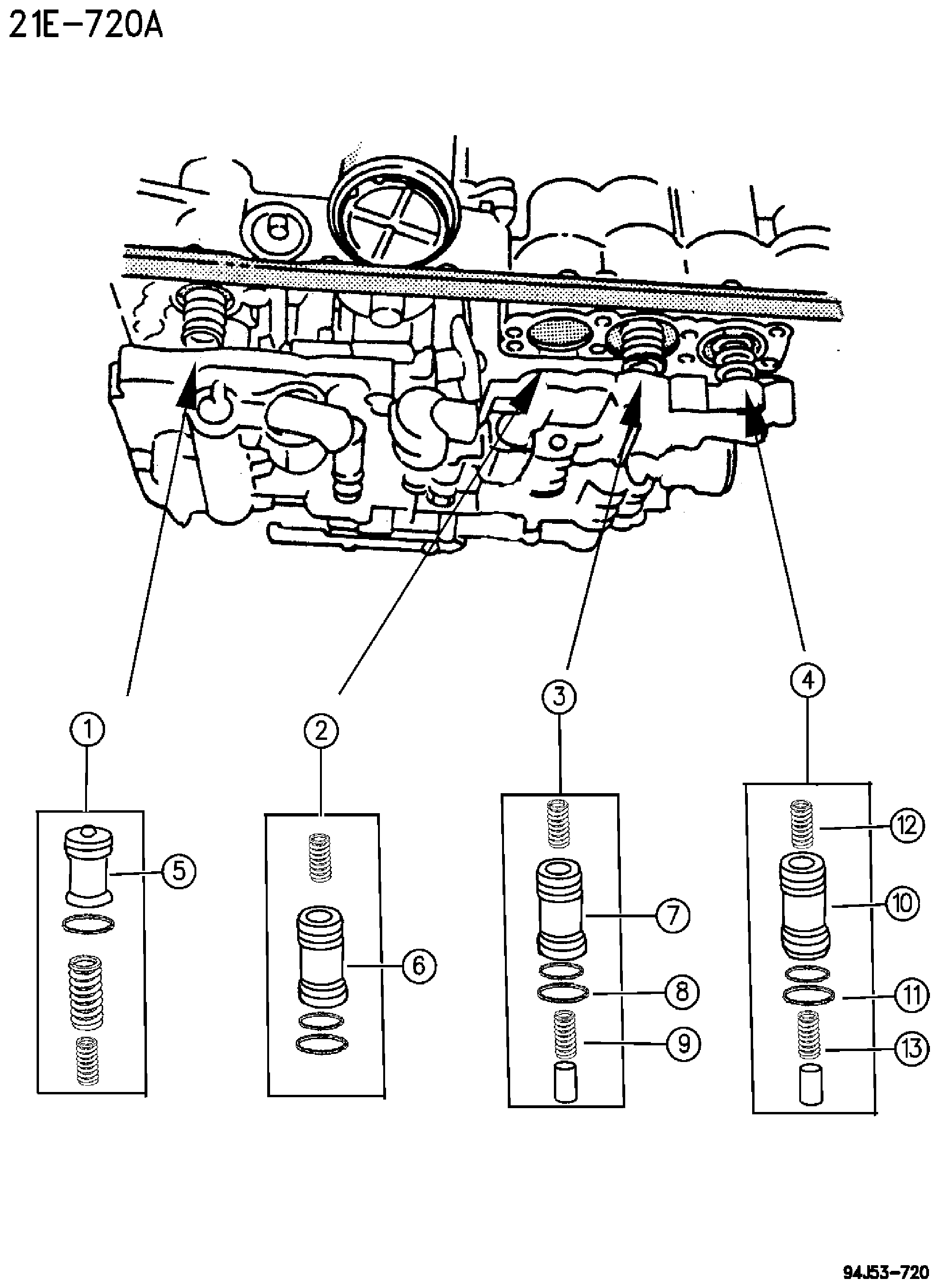 Exploded view: ACCUMULATOR PISTON AND SPRINGS AUTOMATIC TRANSMISSION, 4 SPEED, AW4 CHEROKEE XJ