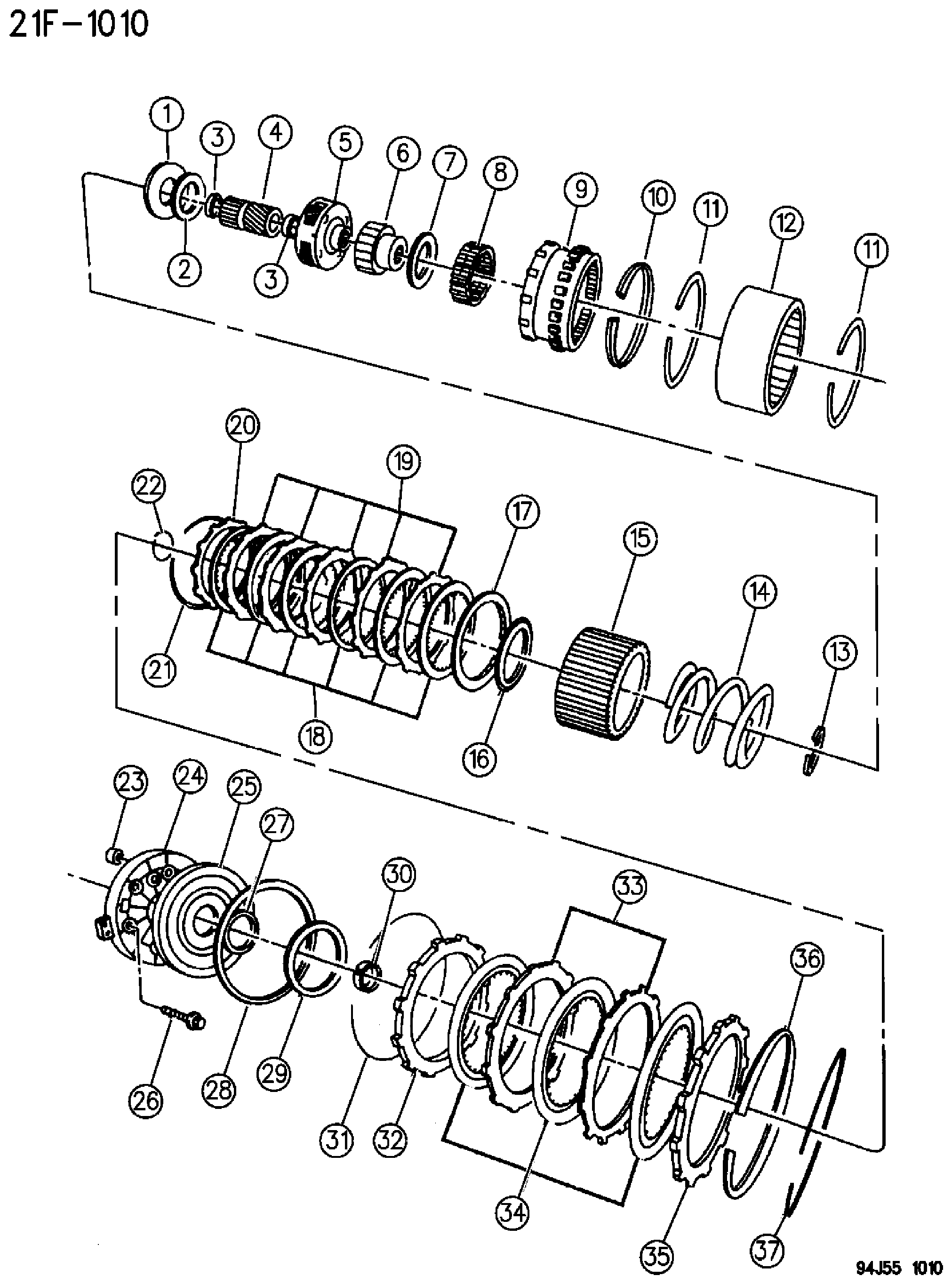 Exploded view: CLUTCH, OVERDRIVE WITH GEAR TRAIN AUTOMATIC TRANSMISSION, 4 SPEED, 44RE GRAND CHEROKEE ZJ
