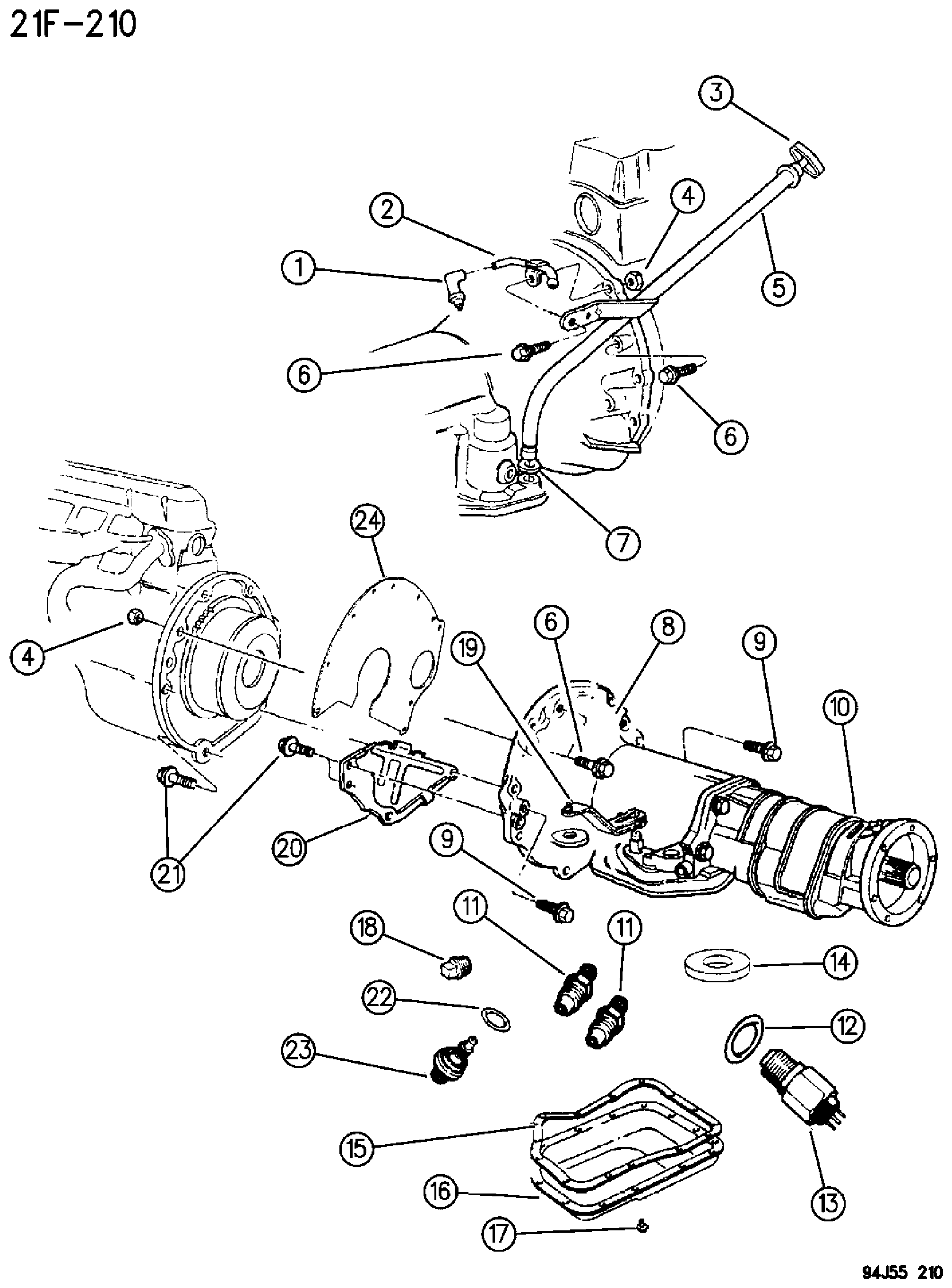 Exploded view: CASE, AND RELATED PARTS AUTOMATIC TRANSMISSION, 4 SPEED, 44RE GRAND CHEROKEE ZJ
