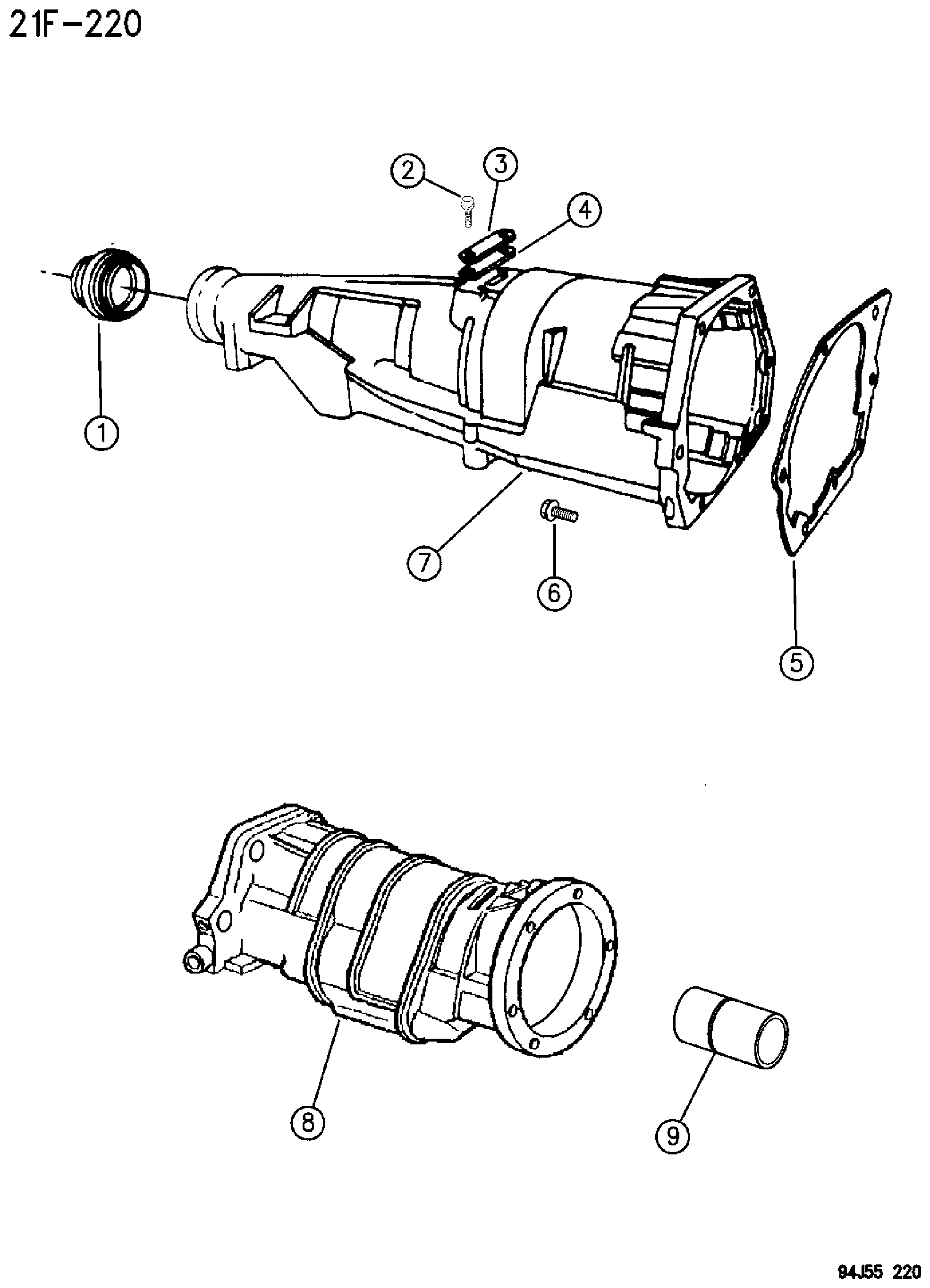 Exploded view: EXTENSION AUTOMATIC TRANSMISSION, 4 SPEED, 44RE GRAND CHEROKEE ZJ