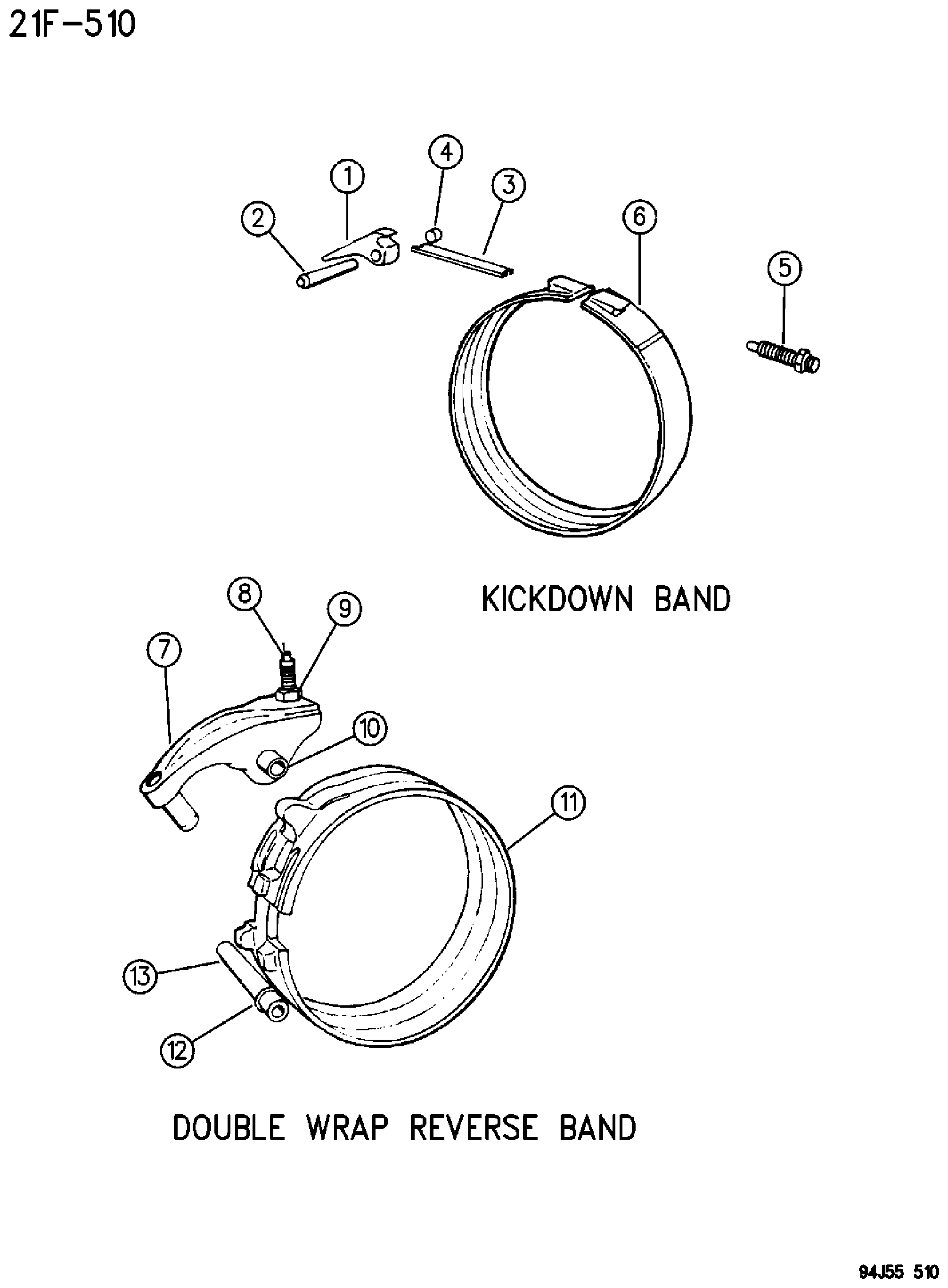 Exploded view: BANDS, REVERSE AND KICKDOWN WITH LINKAGE AUTOMATIC TRANSMISSION, 4 SPEED, 44RE GRAND CHEROKEE ZJ