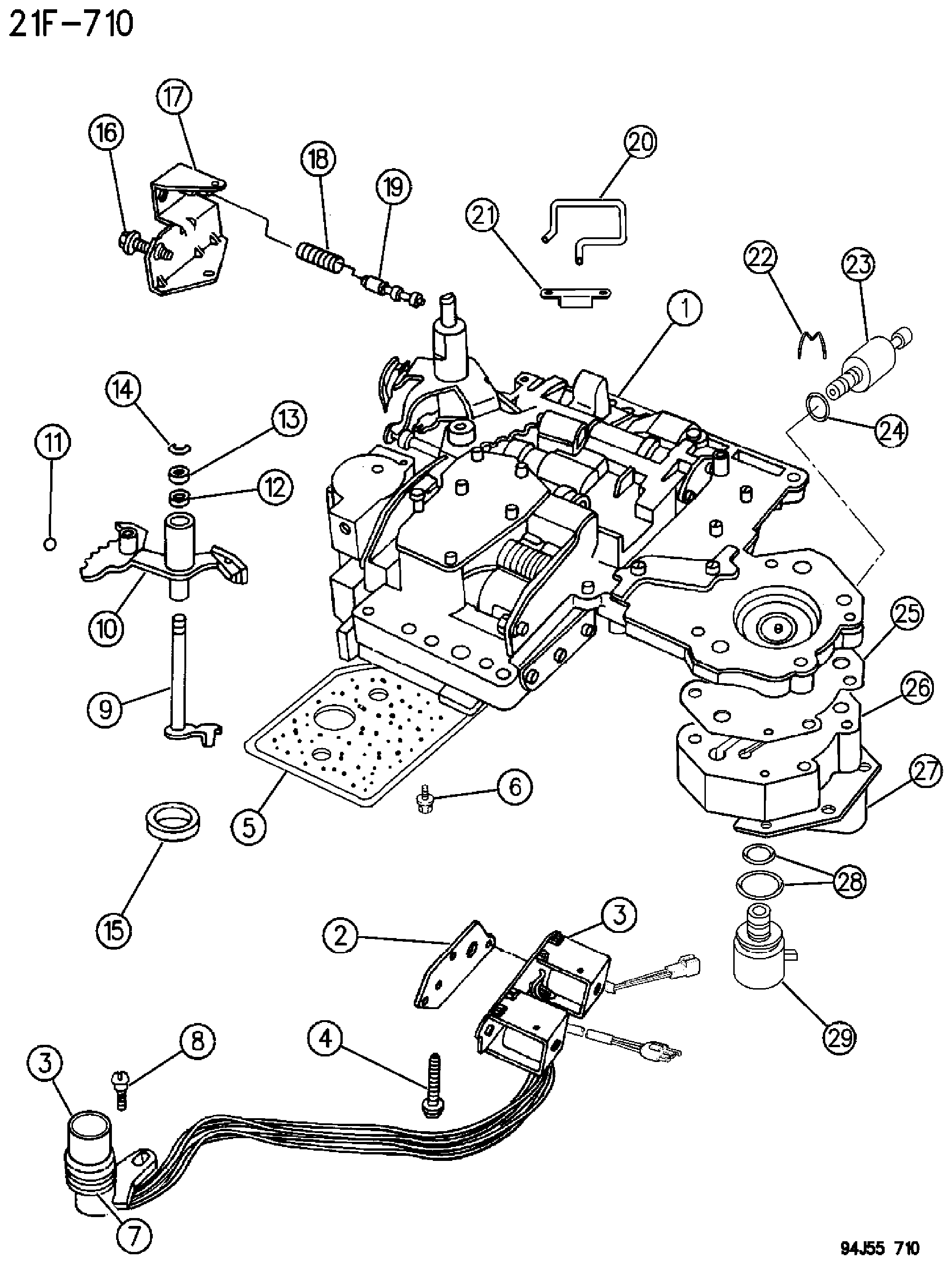 Exploded view: VALVE BODY AUTOMATIC TRANSMISSION, 4 SPEED, 44RE GRAND CHEROKEE ZJ